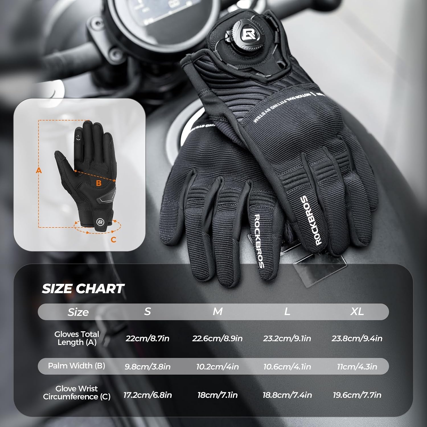 image:imageROCKBROS Motorcycle Gloves for Men amp Women Touchscreen Cycling Gloves with Breathable Hard Knuckles for Outdoor Sports Mountain Dirt Bike amp Bicycle MTBUS XL Asia XXL