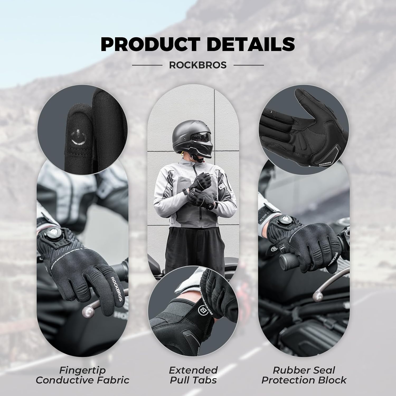 image:imageROCKBROS Motorcycle Gloves for Men amp Women Touchscreen Cycling Gloves with Breathable Hard Knuckles for Outdoor Sports Mountain Dirt Bike amp Bicycle MTBUS L Asia XL