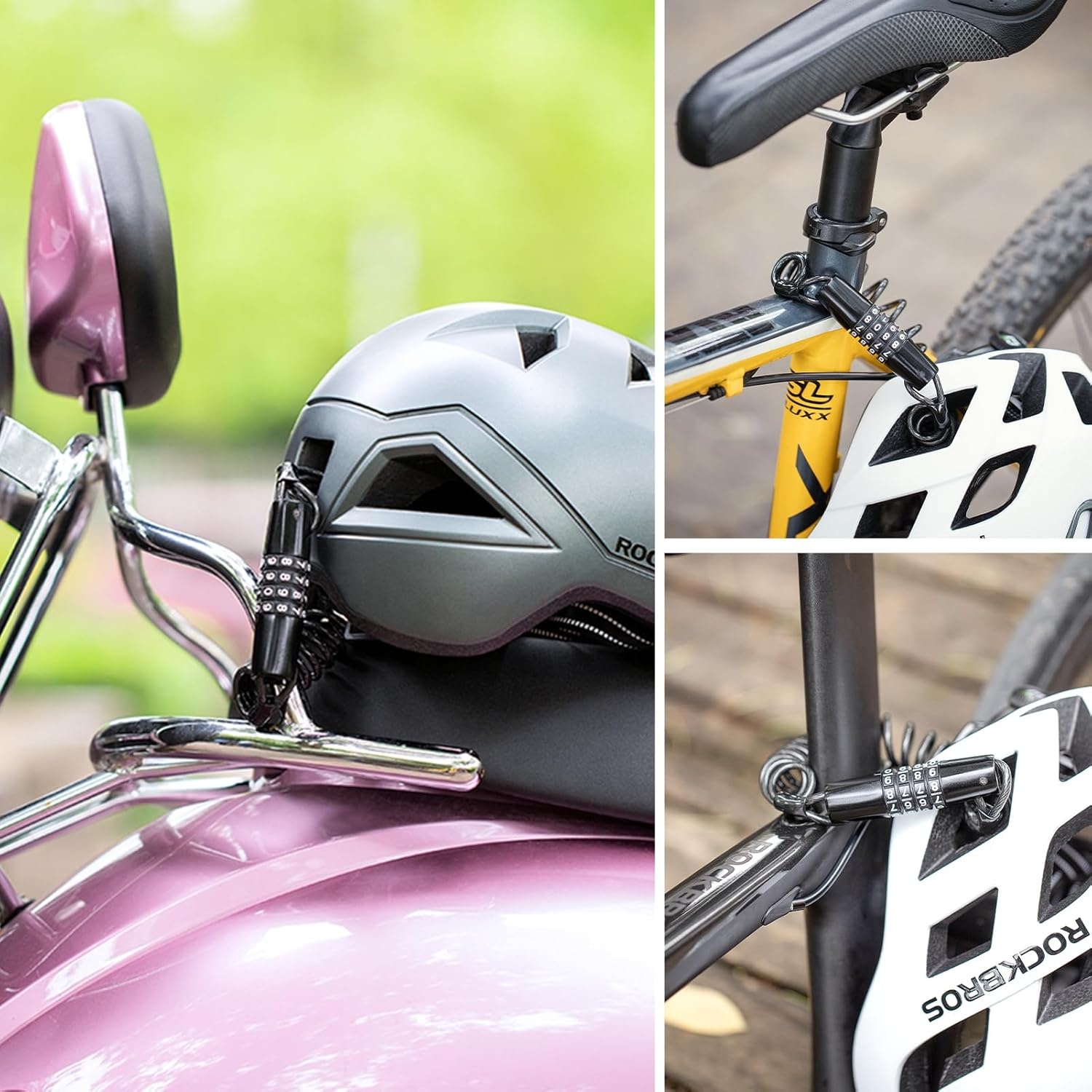 image:imageROCKBROS Motorcycle Helmet Lock with Retractable 4Digit Cable Lock for Bikes Strollers LuggageBend