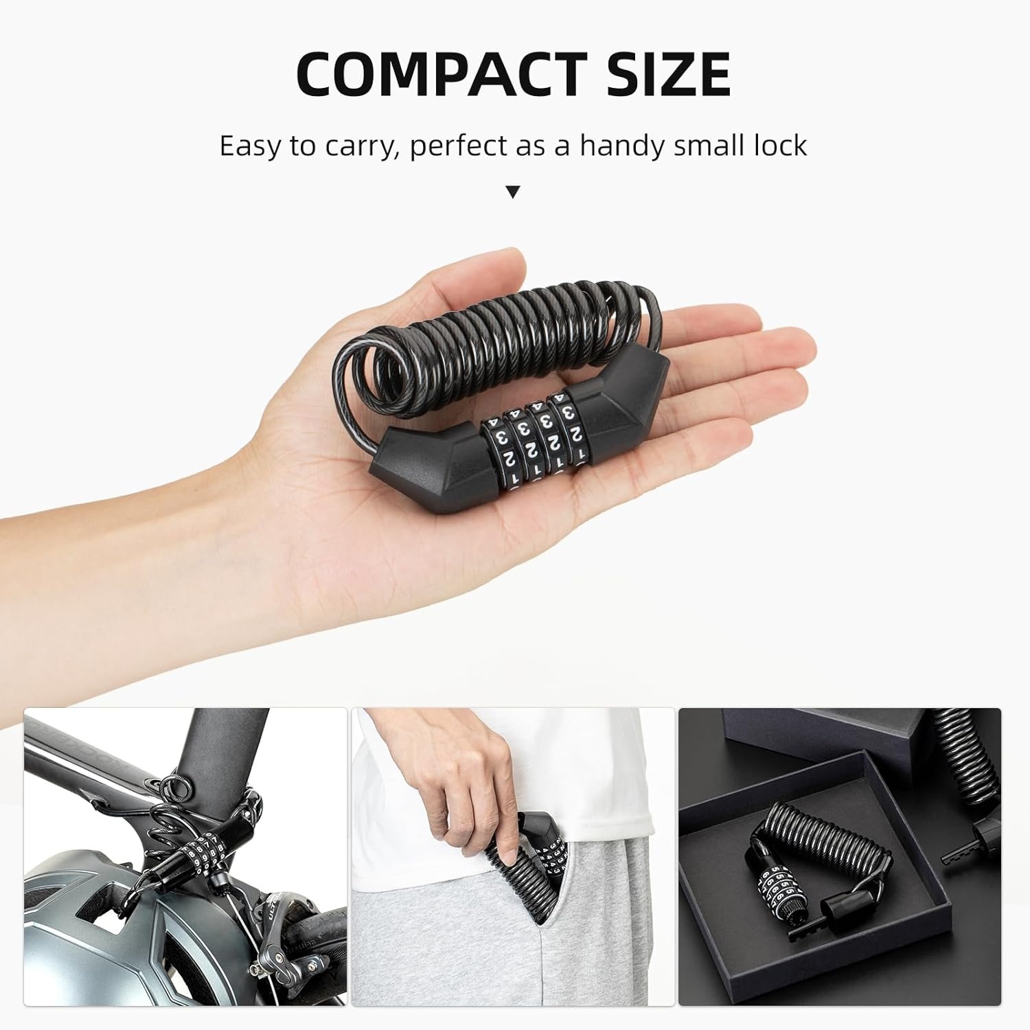image:imageROCKBROS Motorcycle Helmet Lock with Retractable 4Digit Cable Lock for Bikes Strollers LuggageStraightBend