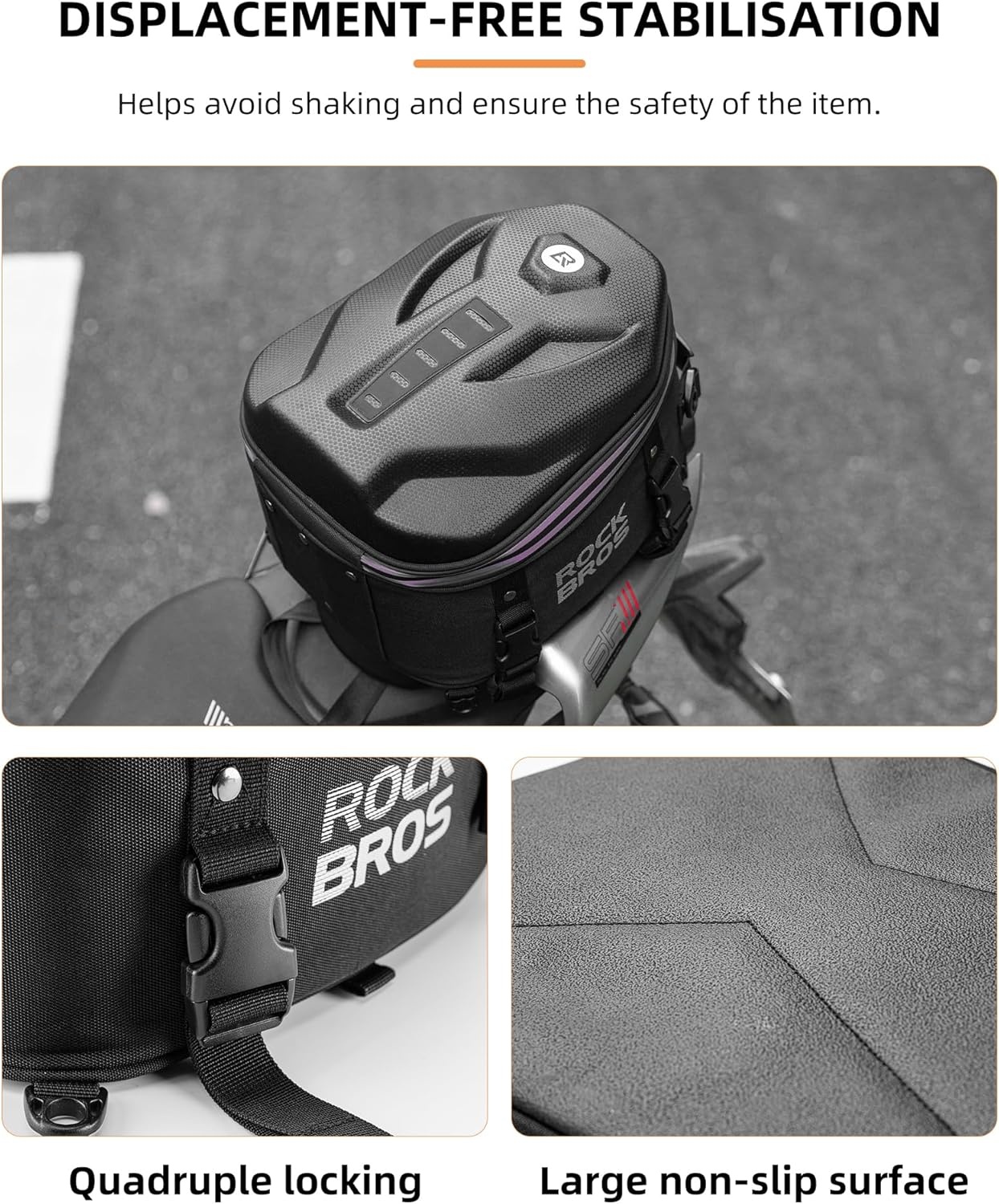 image:imageROCKBROS Motorcycle Tail Bag Waterproof Rear Seat Bag with Hard Shell Design 125L Large Motorcycle Backpack