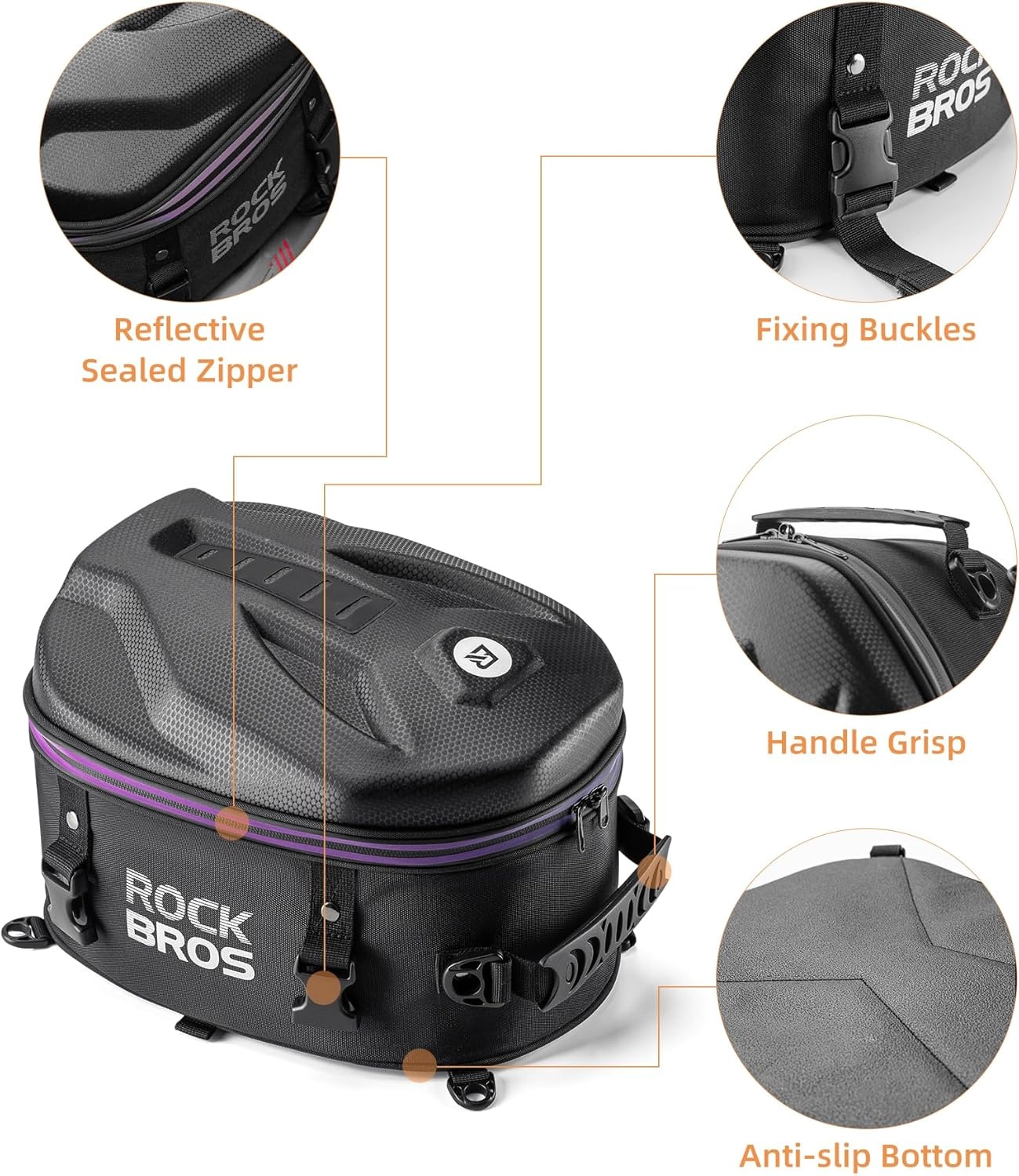 image:imageROCKBROS Motorcycle Tail Bag Waterproof Rear Seat Bag with Hard Shell Design 125L Large Motorcycle Backpack