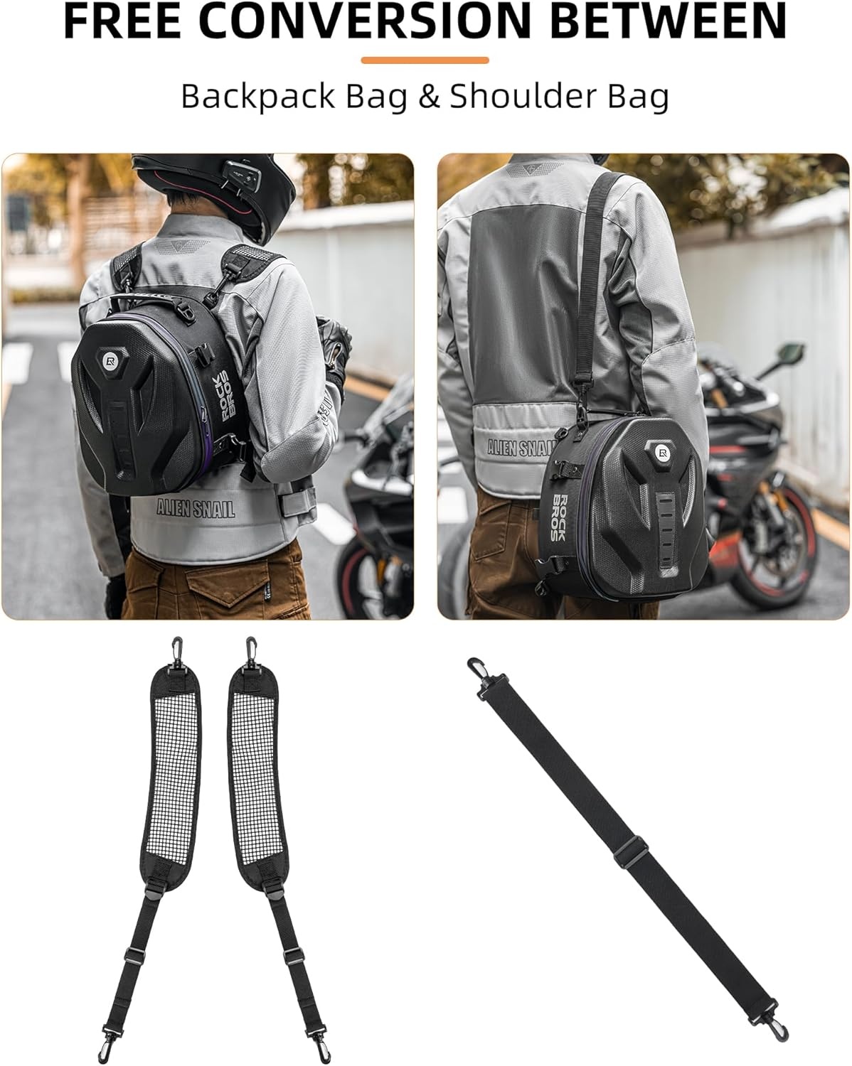 image:imageROCKBROS Motorcycle Tail Bag Waterproof Rear Seat Bag with Hard Shell Design 125L Large Motorcycle Backpack