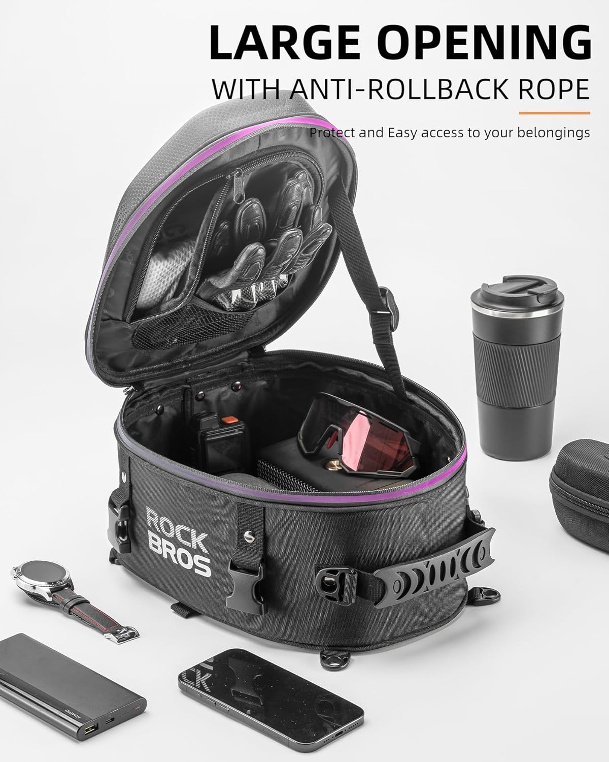 image:imageROCKBROS Motorcycle Tail Bag Waterproof Rear Seat Bag with Hard Shell Design 125L Large Motorcycle Backpack