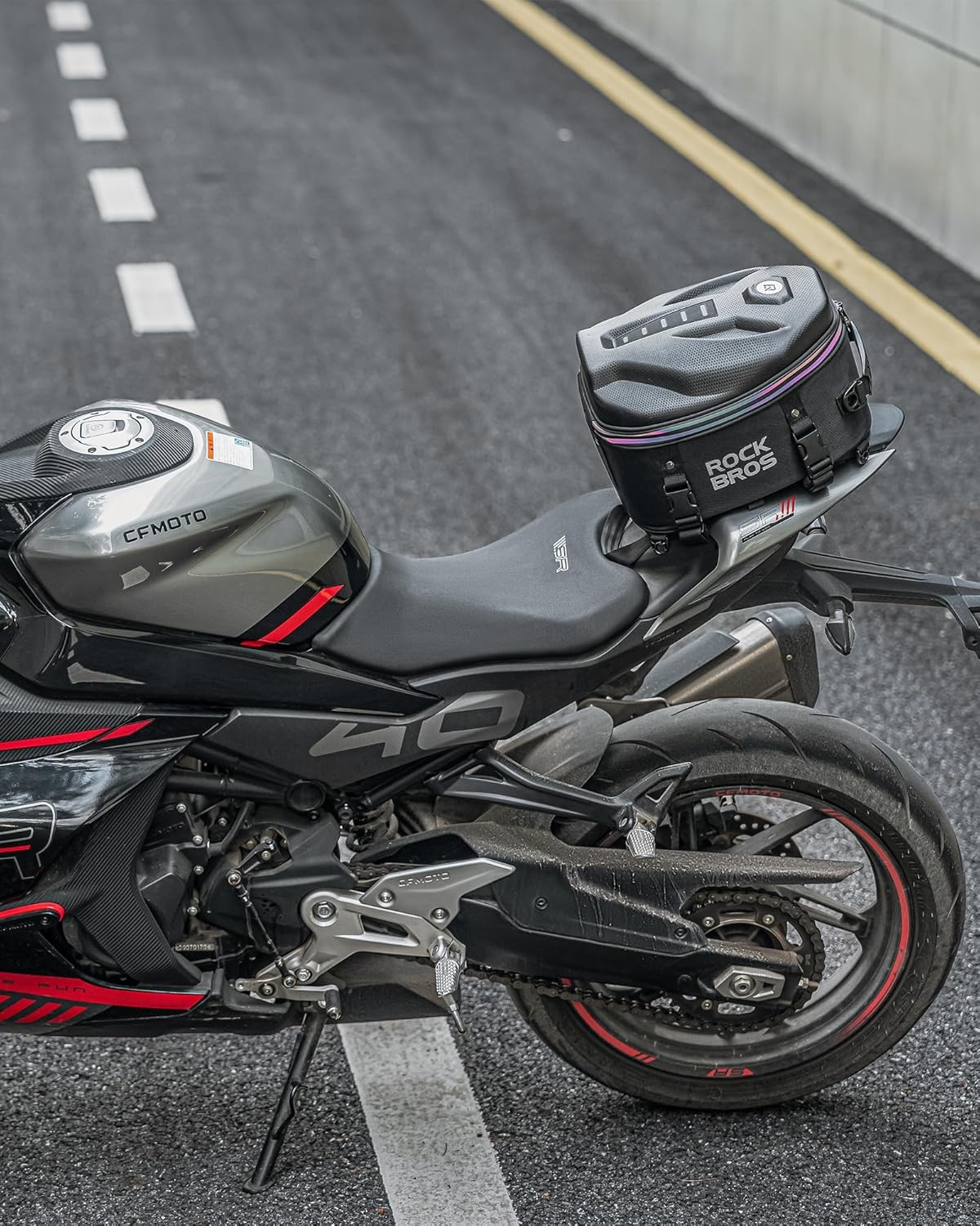 image:imageROCKBROS Motorcycle Tail Bag Waterproof Rear Seat Bag with Hard Shell Design 125L Large Motorcycle Backpack