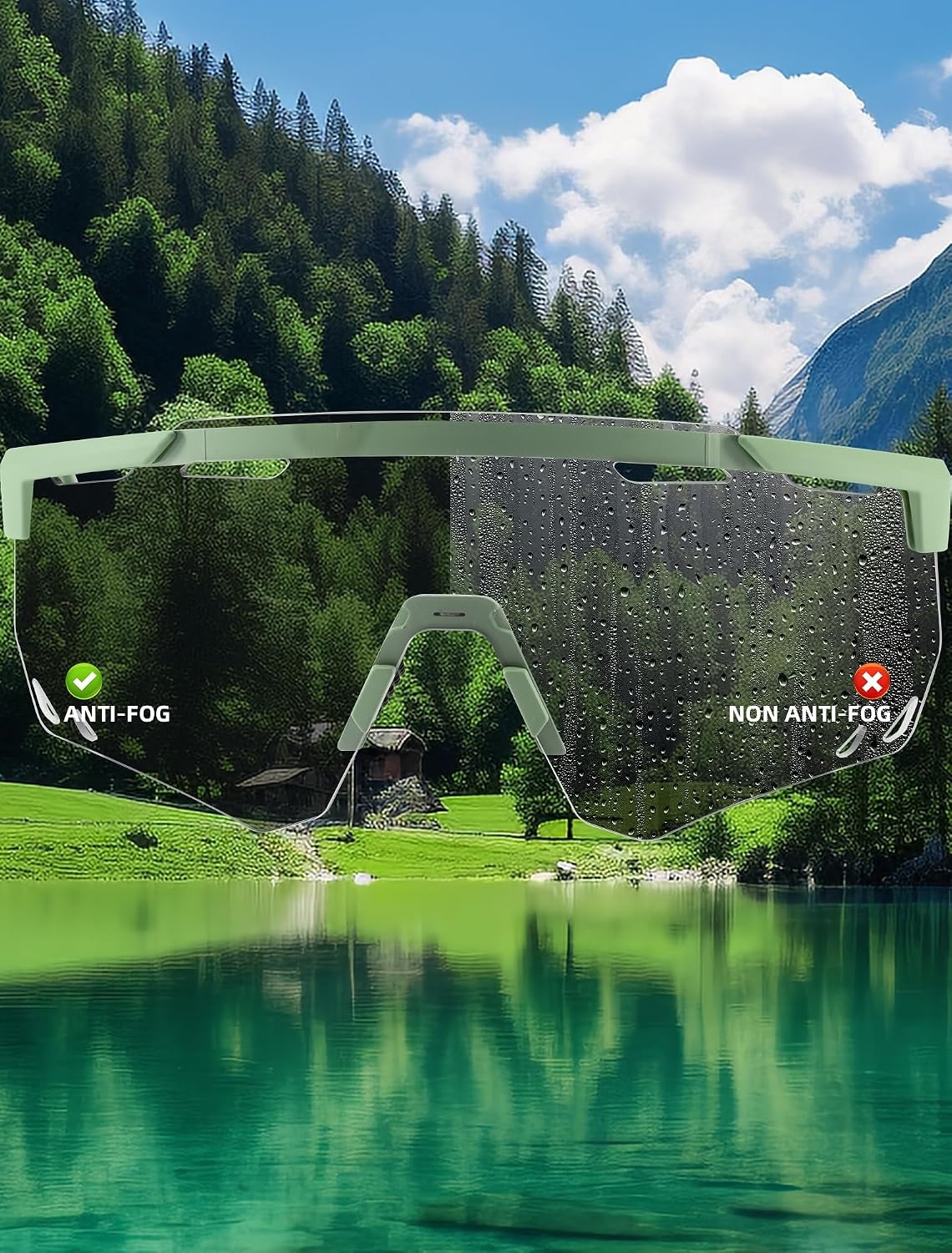 image:imageROCKBROS Photochromic Cycling Glasses Antifog Photochromic Sunglasses UV Protection Mountain Bike GlassesGreen