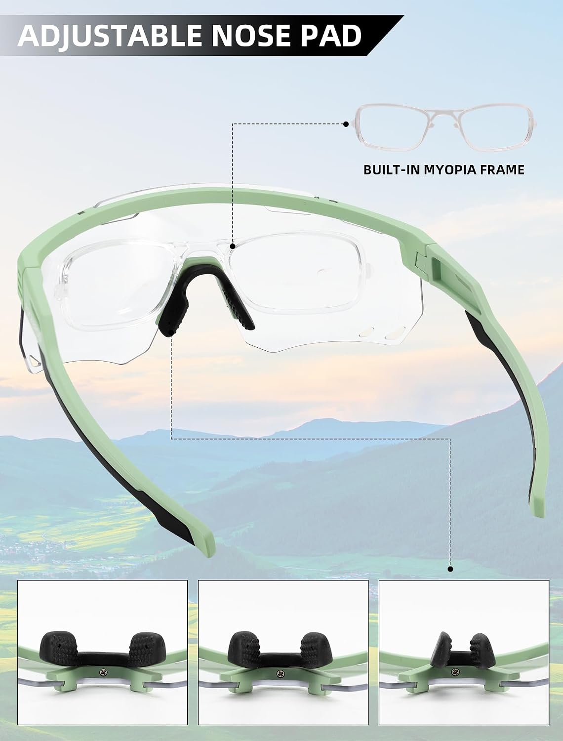 image:imageROCKBROS Photochromic Cycling Glasses Antifog Photochromic Sunglasses UV Protection Mountain Bike GlassesGreen