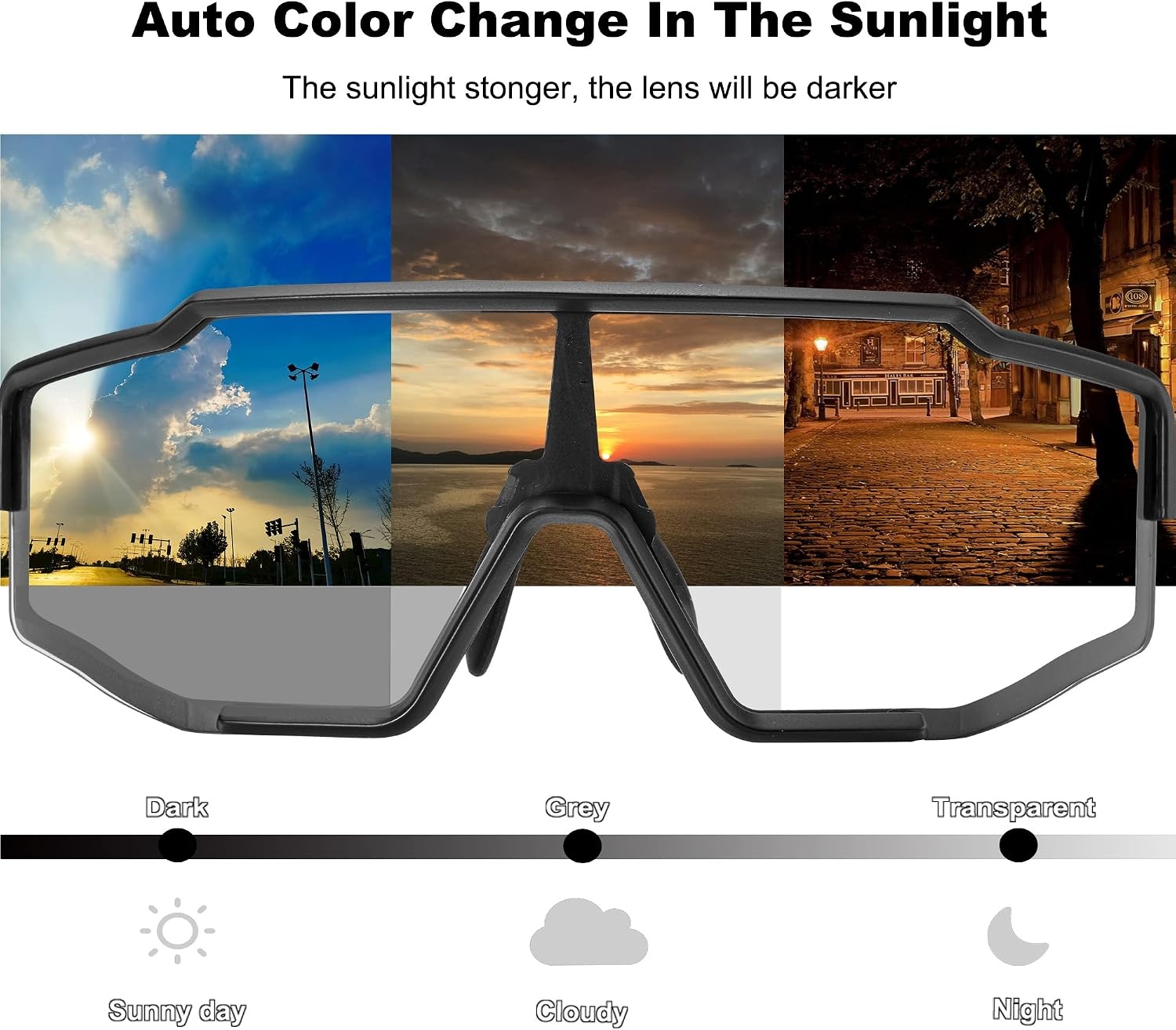 image:imageROCKBROS Photochromic Sunglasses for Men Women Sports Cycling Glasses UV Protection Windproof Bike Glasses for Running