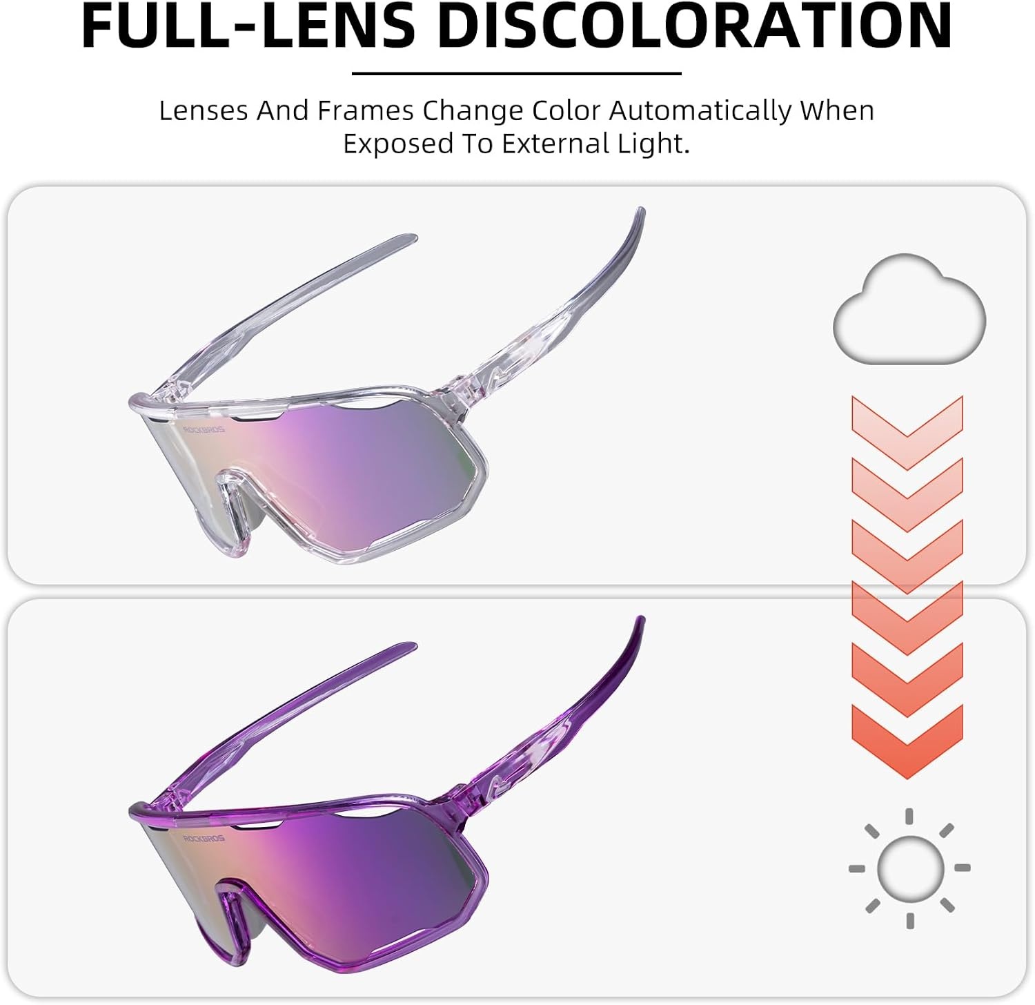 image:imageROCKBROS Photochromic Sunglasses for Men WomenUV400 Protection Cycling GlassesMTB Cycling Sports Sunglasses3 LensesPhotochromicdeep Purple