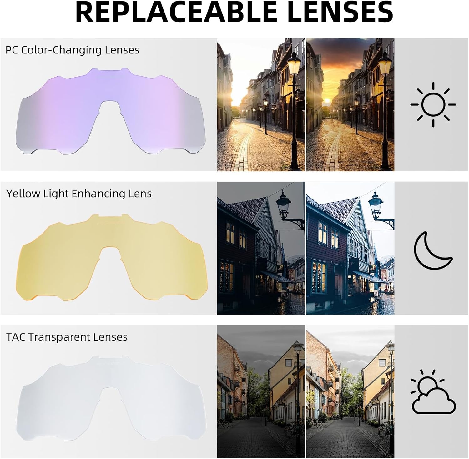 image:imageROCKBROS Photochromic Sunglasses for Men WomenUV400 Protection Cycling GlassesMTB Cycling Sports Sunglasses3 LensesPhotochromiclight Grey
