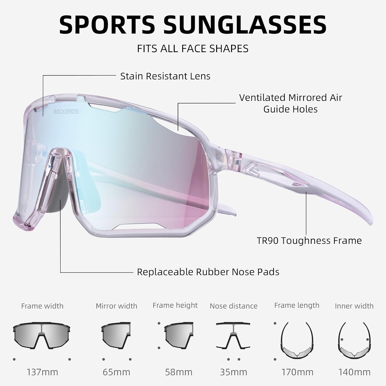 image:imageROCKBROS Photochromic Sunglasses for Men WomenUV400 Protection Cycling GlassesMTB Cycling Sports Sunglasses3 LensesPhotochromiclight Grey