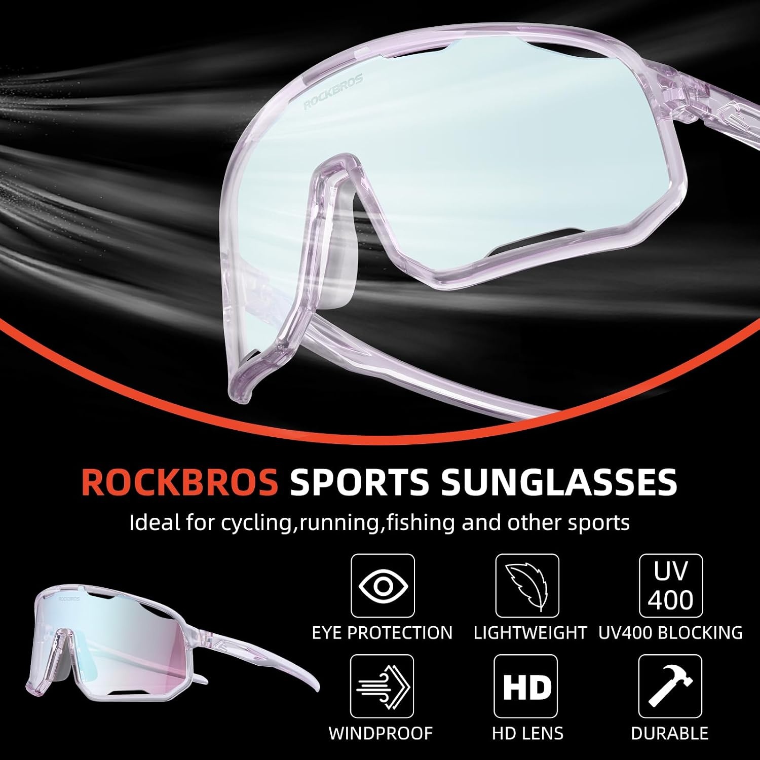 image:imageROCKBROS Photochromic Sunglasses for Men WomenUV400 Protection Cycling GlassesMTB Cycling Sports Sunglasses3 LensesPhotochromiclight Grey