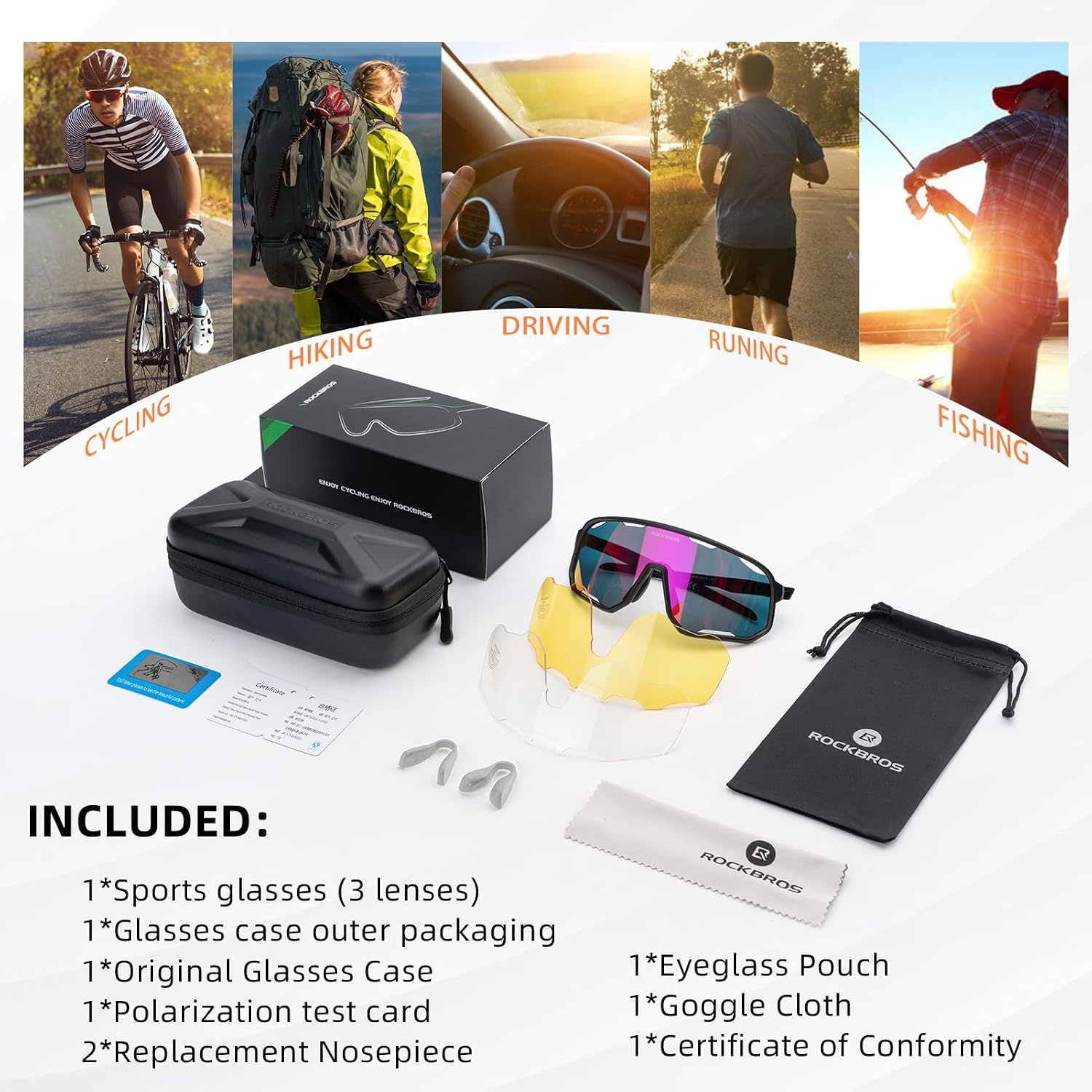 image:imageROCKBROS Photochromic Sunglasses for Men WomenUV400 Protection Cycling GlassesMTB Cycling Sports Sunglasses3 LensesPhotochromiclight Purple