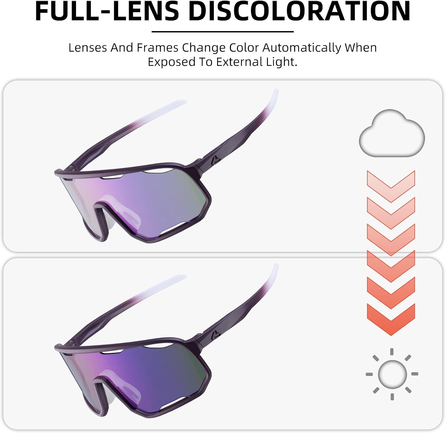 image:imageROCKBROS Photochromic Sunglasses for Men WomenUV400 Protection Cycling GlassesMTB Cycling Sports Sunglasses3 LensesPhotochromiclight Purple