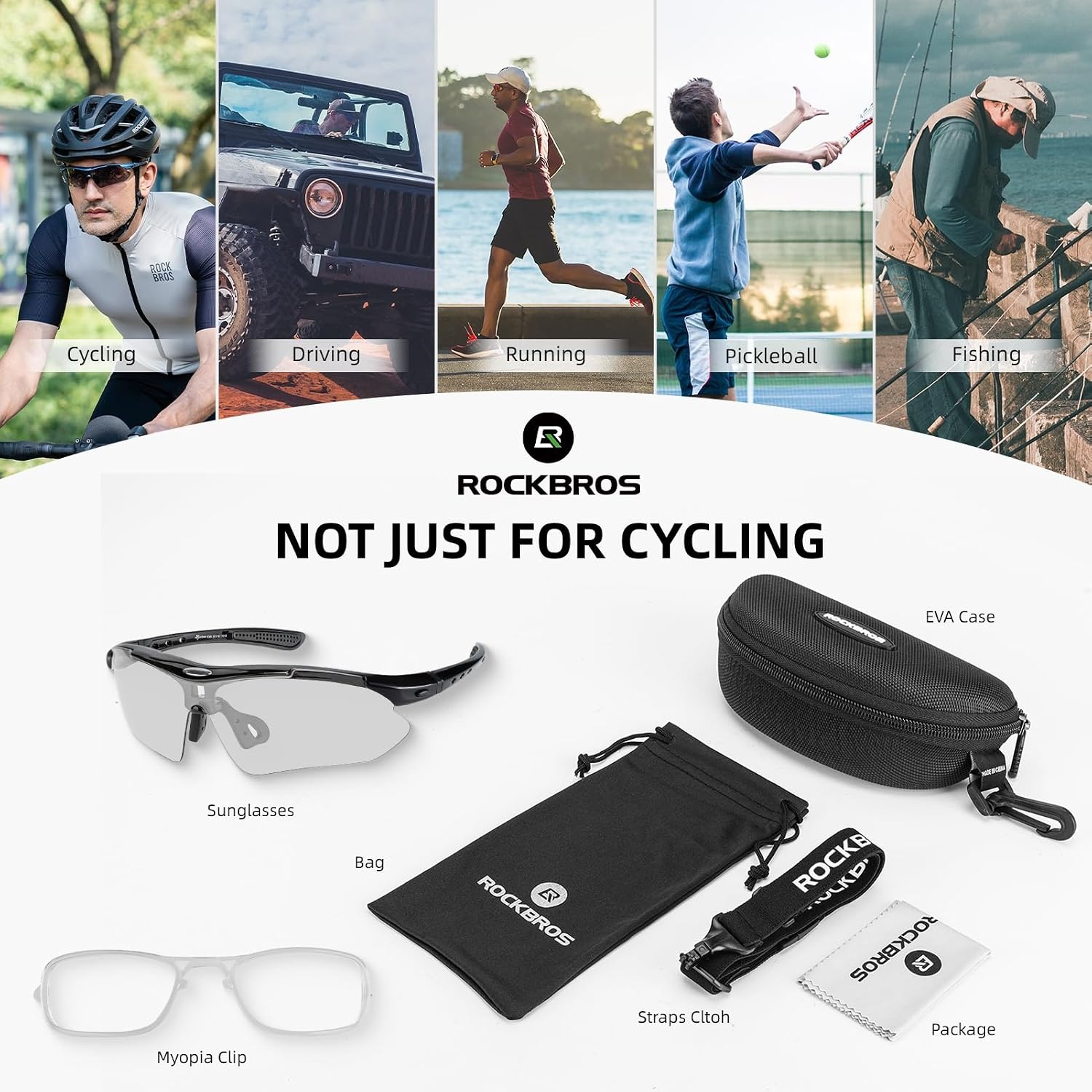 image:imageROCKBROS Pickleball Glasses for Men Women ANSI Z871 Photochromic Sports Sunglasses UV400 Protection Interchangeable StrapBlack