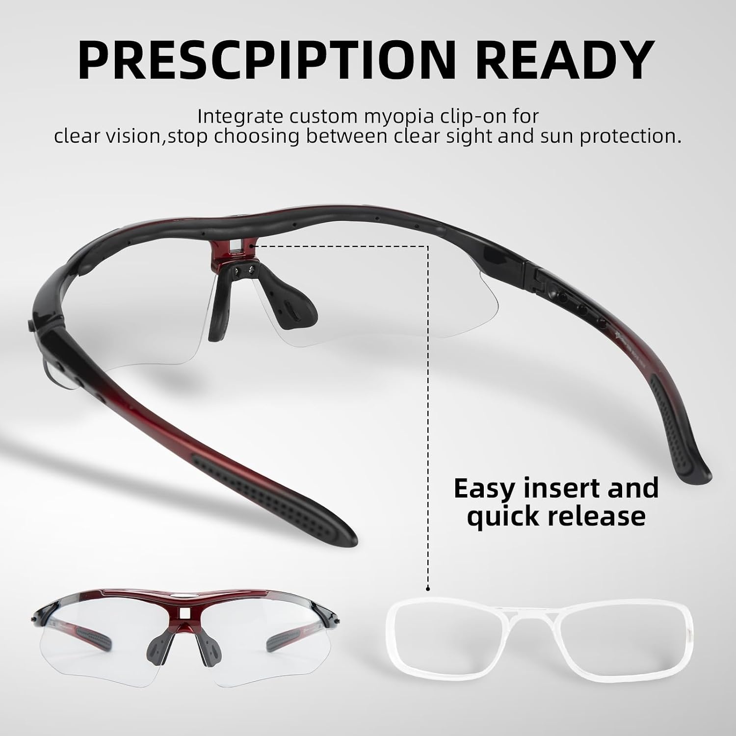 image:imageROCKBROS Pickleball Glasses for Men Women ANSI Z871 Photochromic Sports Sunglasses UV400 Protection Interchangeable StrapRed