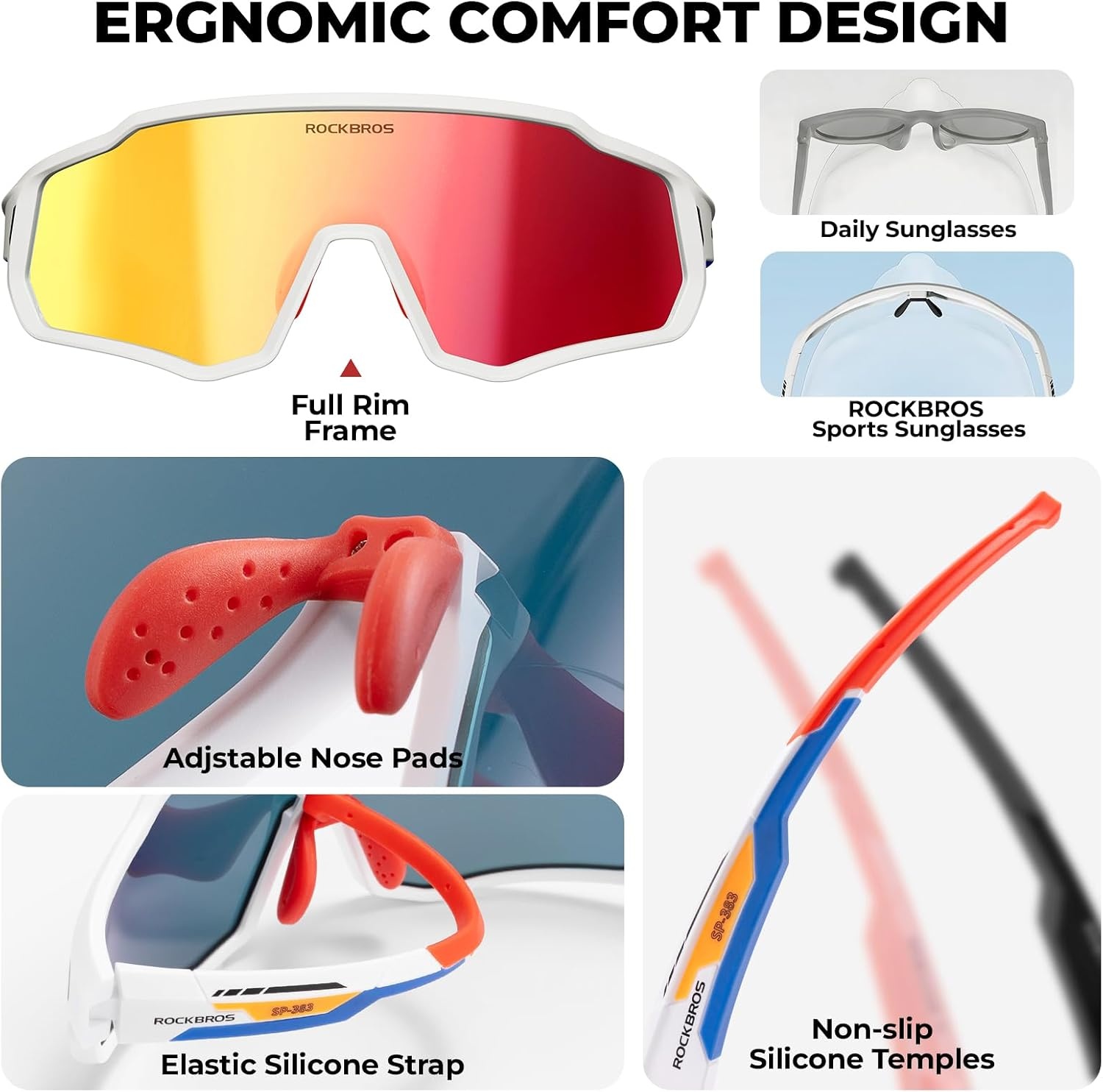 image:imageROCKBROS Polarized Kids Sunglasses Boys GirlsSports Cycling Glasses with Straps Baseball Softball Sunglasses Age 614Matte Black