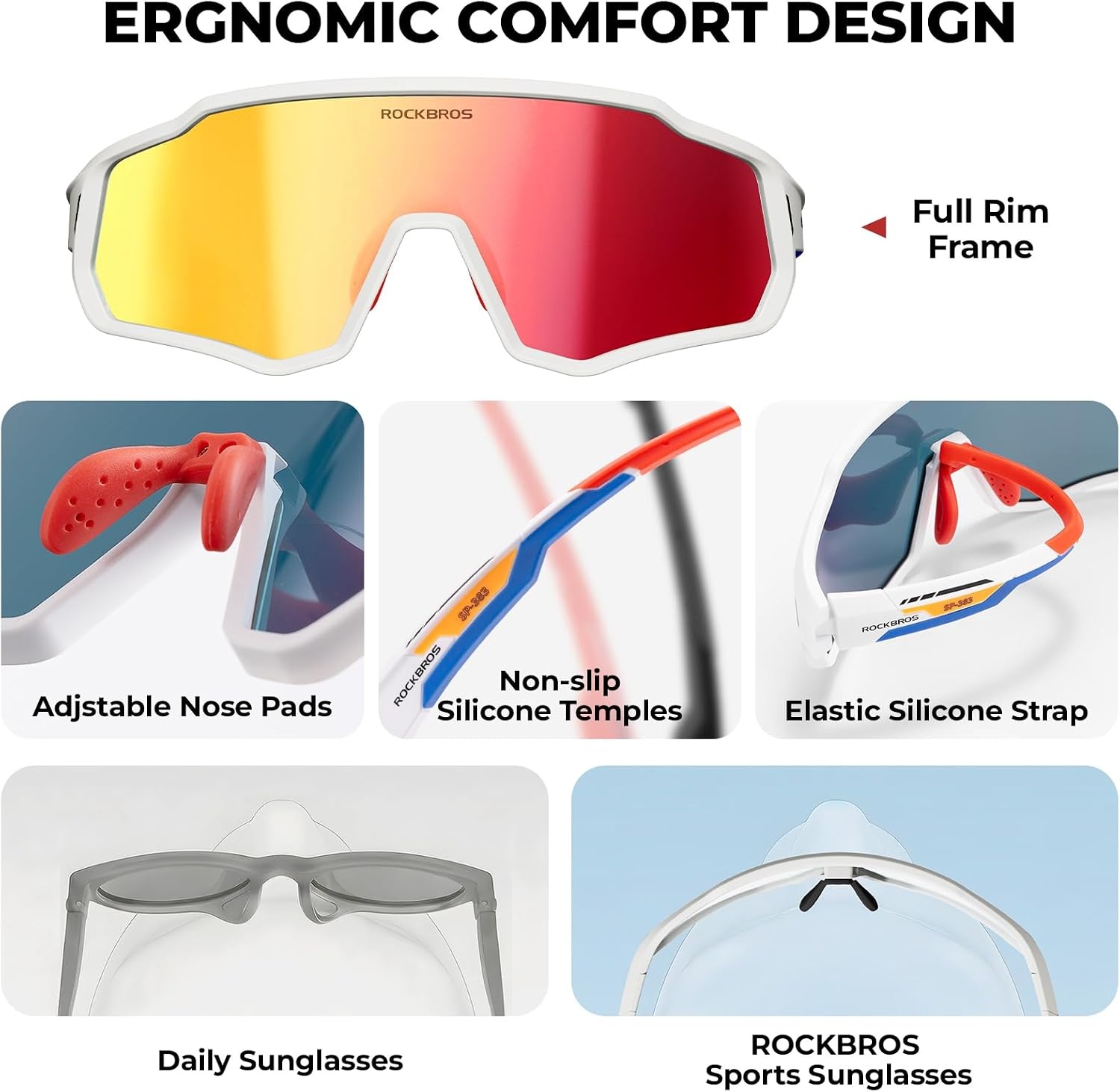 image:imageROCKBROS Polarized Kids Sunglasses Boys GirlsSports Cycling Glasses with Straps Baseball Softball Sunglasses Age 614Matte White