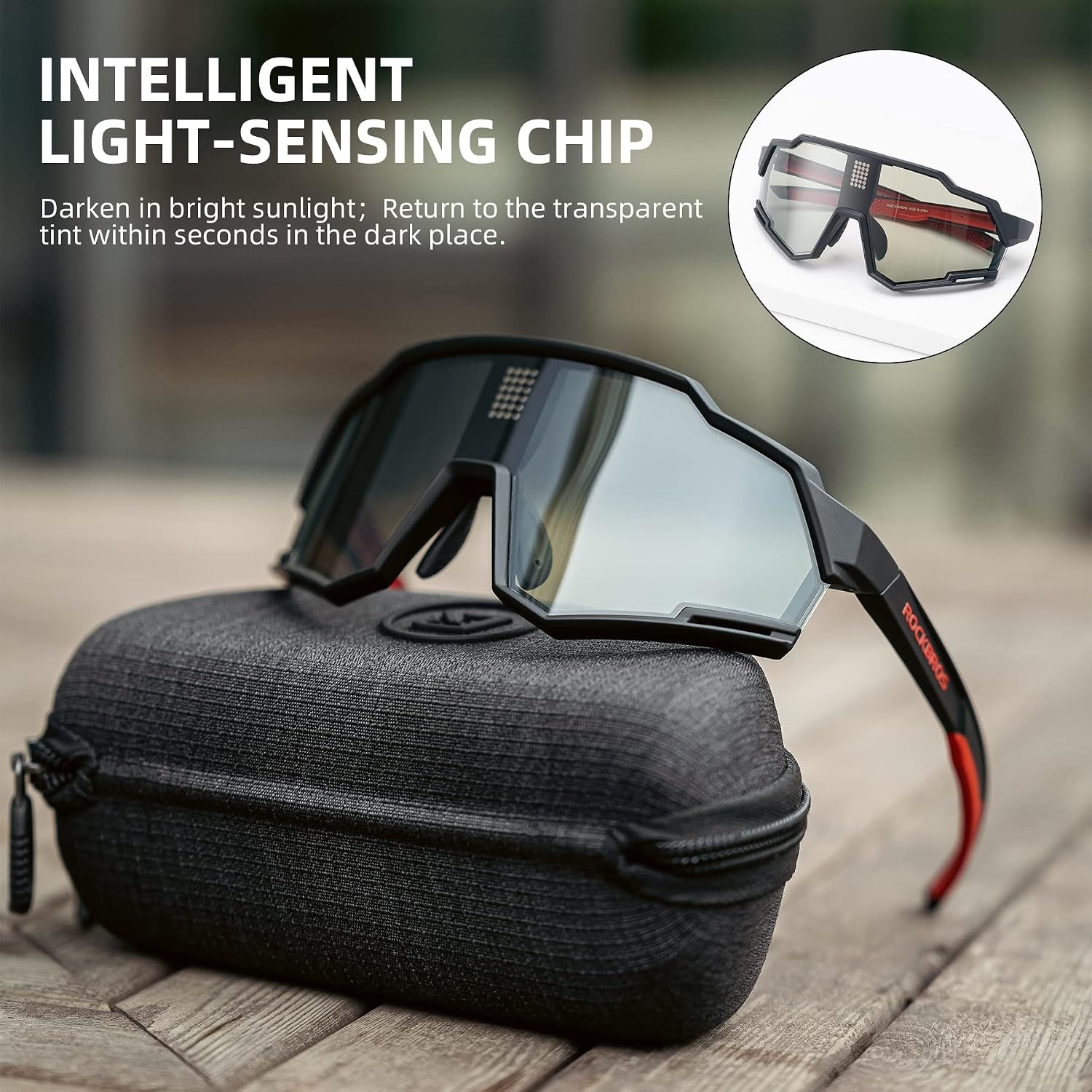 image:imageROCKBROS Polarized Photochromic Sports Sunglasses Smart Cycling Sunglasses for Men Women Cycling UV Protection
