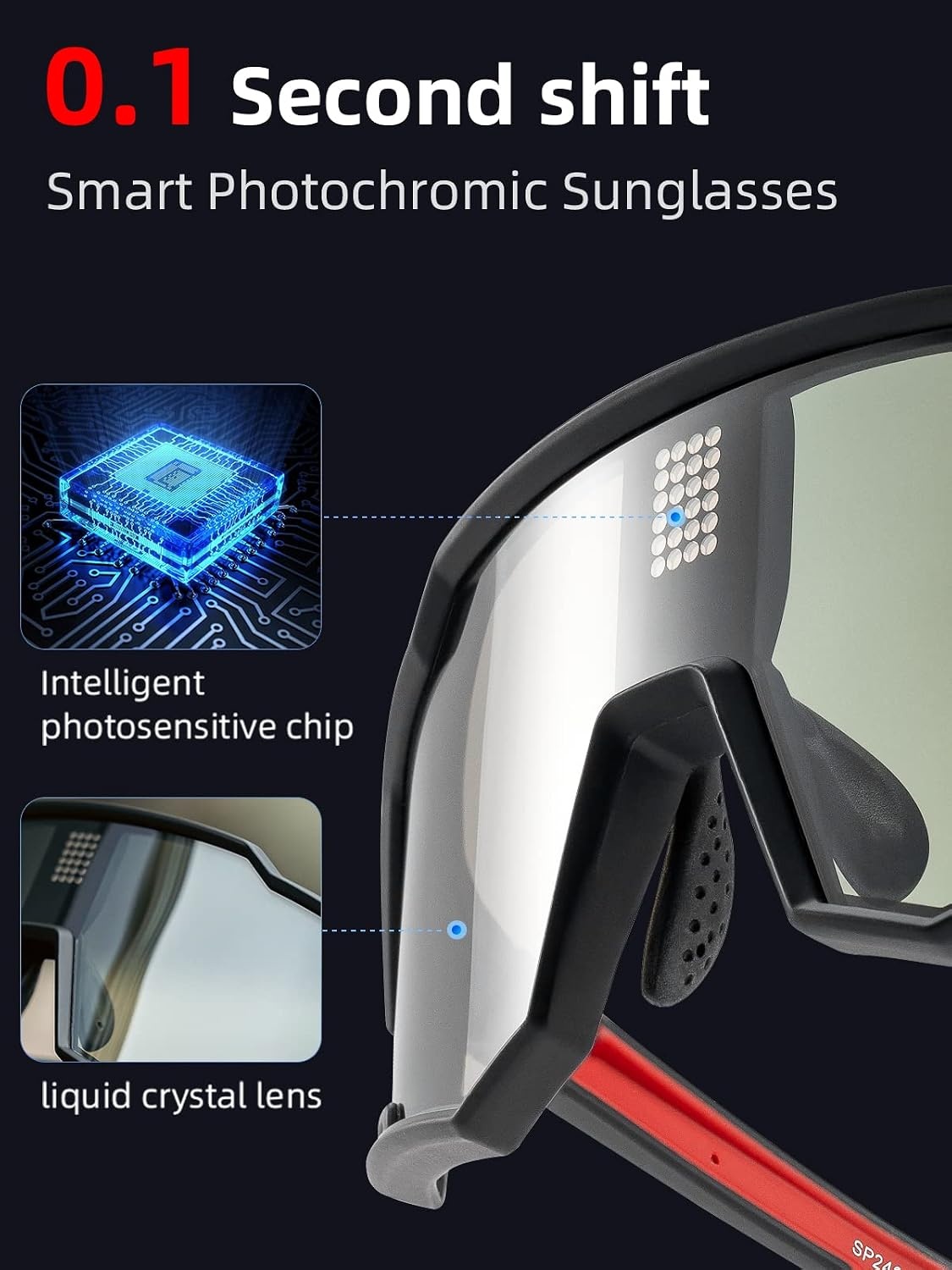 image:imageROCKBROS Polarized Photochromic Sports Sunglasses Smart Cycling Sunglasses for Men Women Cycling UV Protection