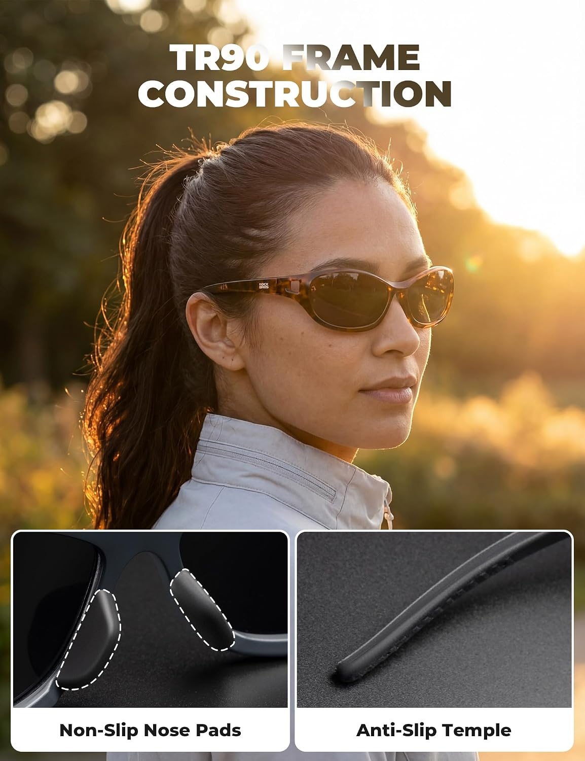 image:imageROCKBROS Polarized Sports Sunglasses Men Women Cycling Running Glasses UV400 Protection TR90 Ultralight Wraparound SunglassesClear Grey