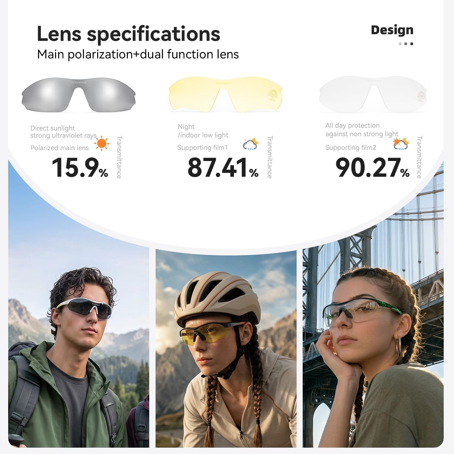 image:imageROCKBROS Polarized Sports Sunglasses with 3 Interchangeable Lens Cycling Sun Glasses for Men Women Baseball Running GolfGray Polarized Lens Gray Frame
