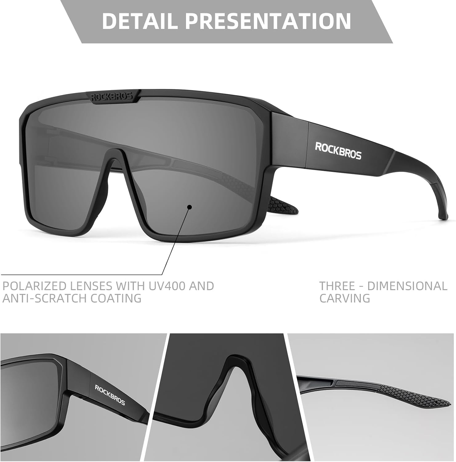image:imageROCKBROS Sunglasses Over Glasses for Men Women Polarized Fit Over Glasses Sunglasses for Fishing Cycling DrivingBlack FrameBlack Lens