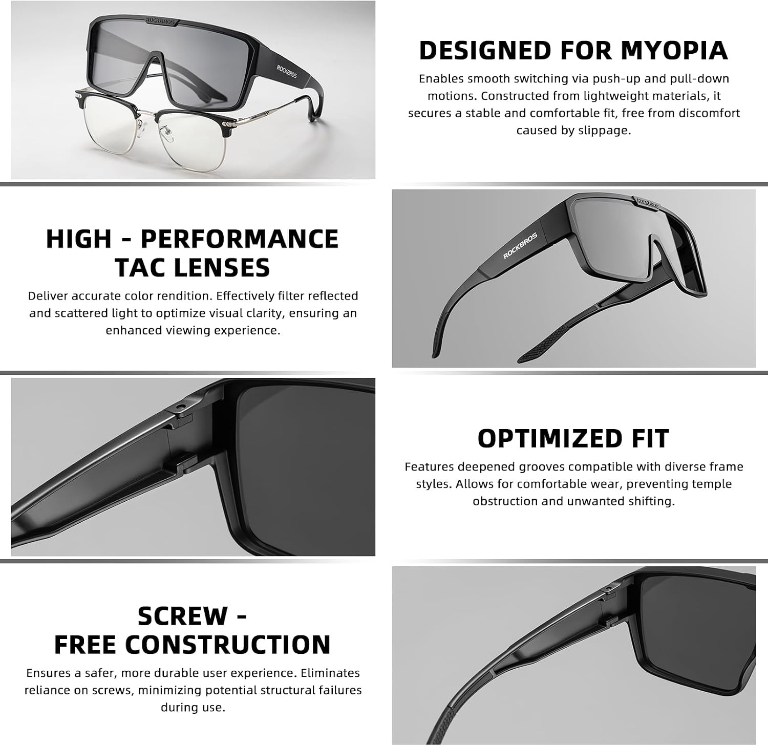 image:imageROCKBROS Sunglasses Over Glasses for Men Women Polarized Fit Over Glasses Sunglasses for Fishing Cycling DrivingBlack FrameBlack Lens