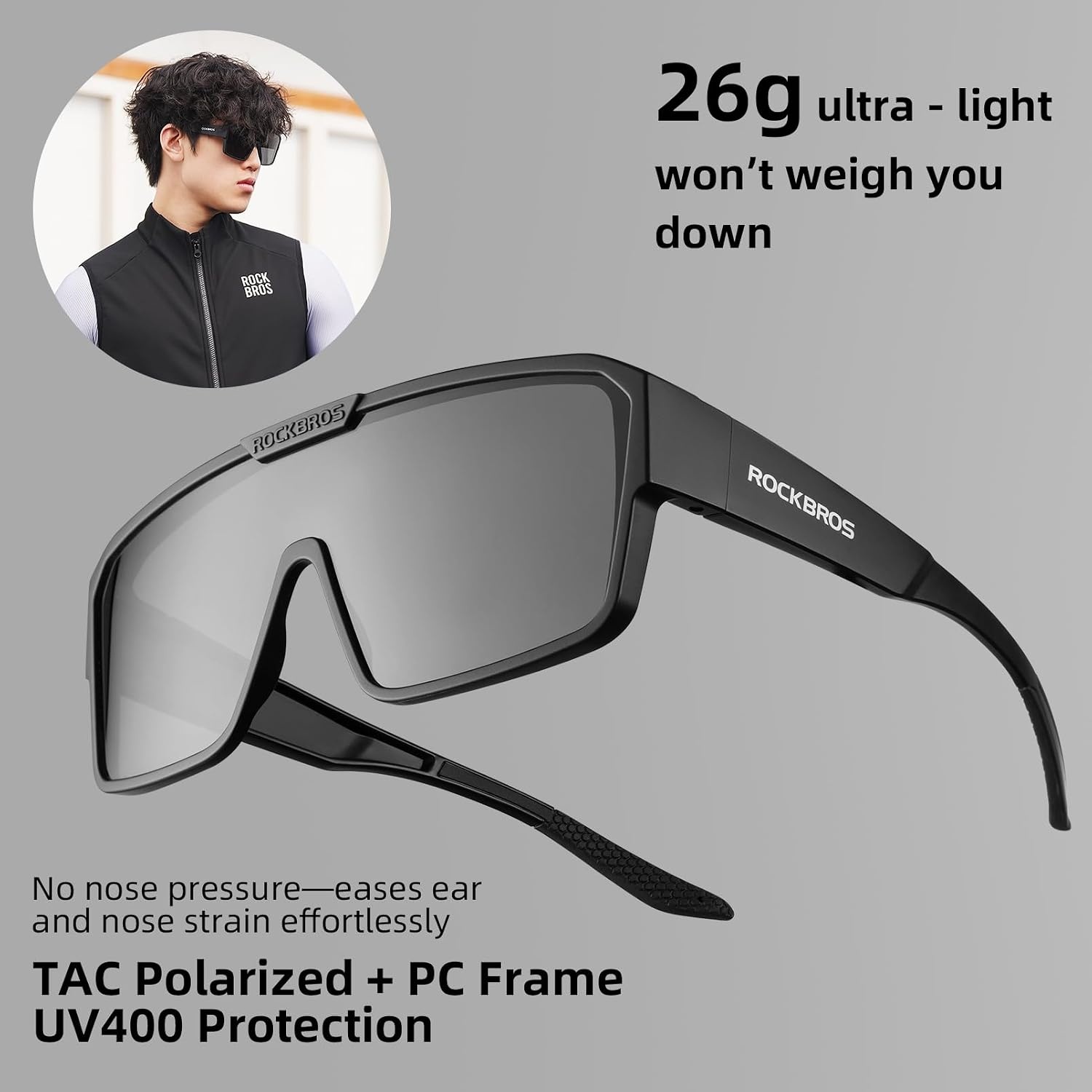 image:imageROCKBROS Sunglasses Over Glasses for Men Women Polarized Fit Over Glasses Sunglasses for Fishing Cycling DrivingBlack FrameBlack Lens