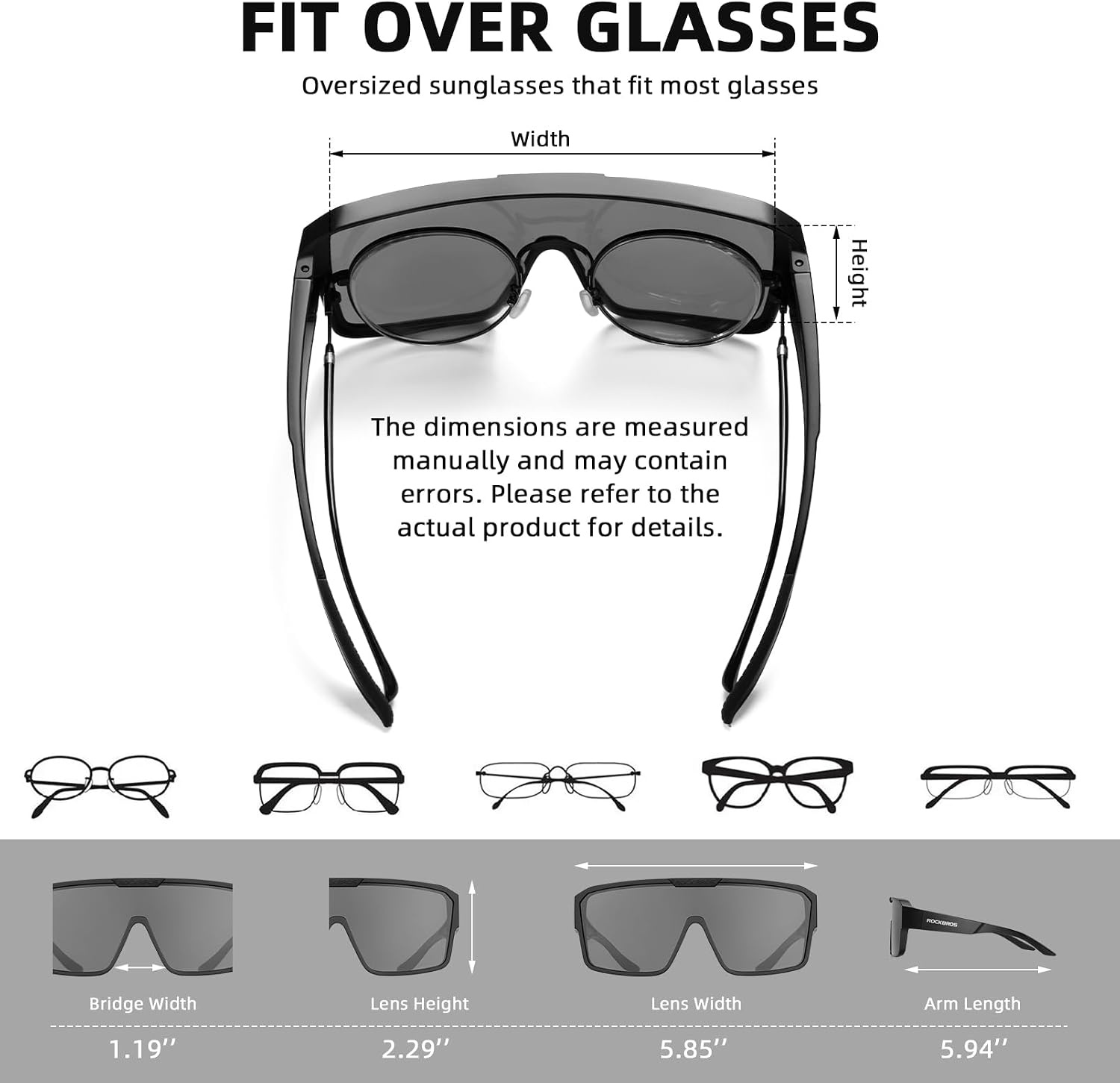 image:imageROCKBROS Sunglasses Over Glasses for Men Women Polarized Fit Over Glasses Sunglasses for Fishing Cycling DrivingBlack FrameBlack Lens