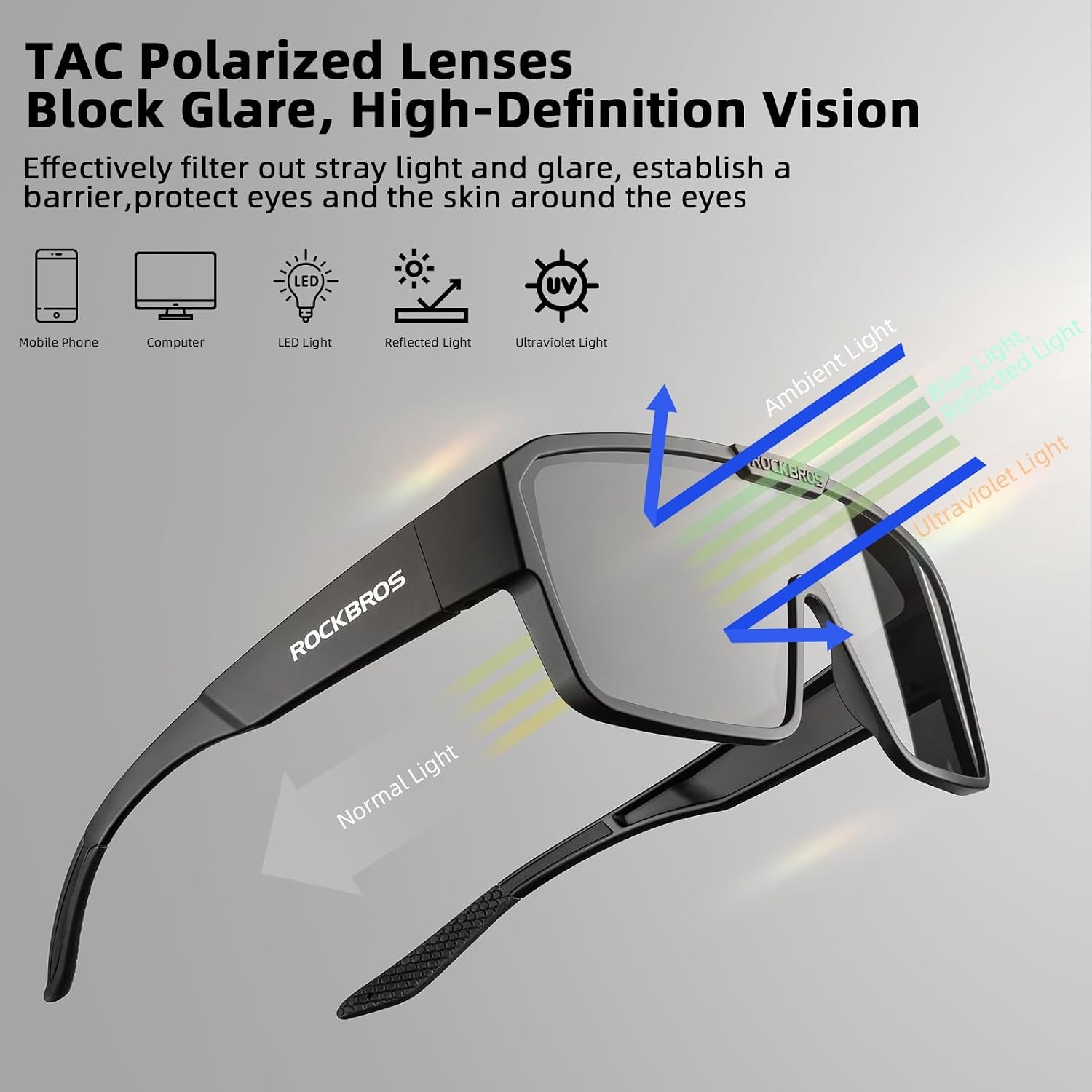 image:imageROCKBROS Sunglasses Over Glasses for Men Women Polarized Fit Over Glasses Sunglasses for Fishing Cycling DrivingBlack FrameBlack Lens