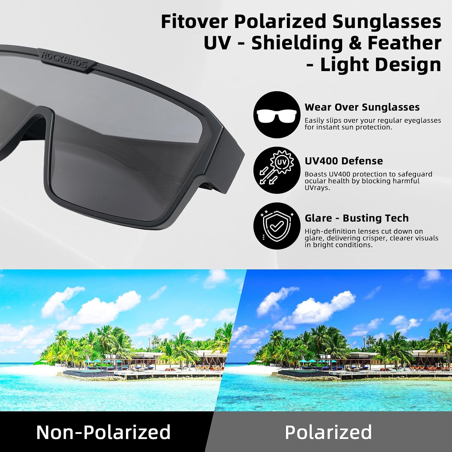 image:imageROCKBROS Sunglasses Over Glasses for Men Women Polarized Fit Over Glasses Sunglasses for Fishing Cycling DrivingBlack FrameOrange Lens