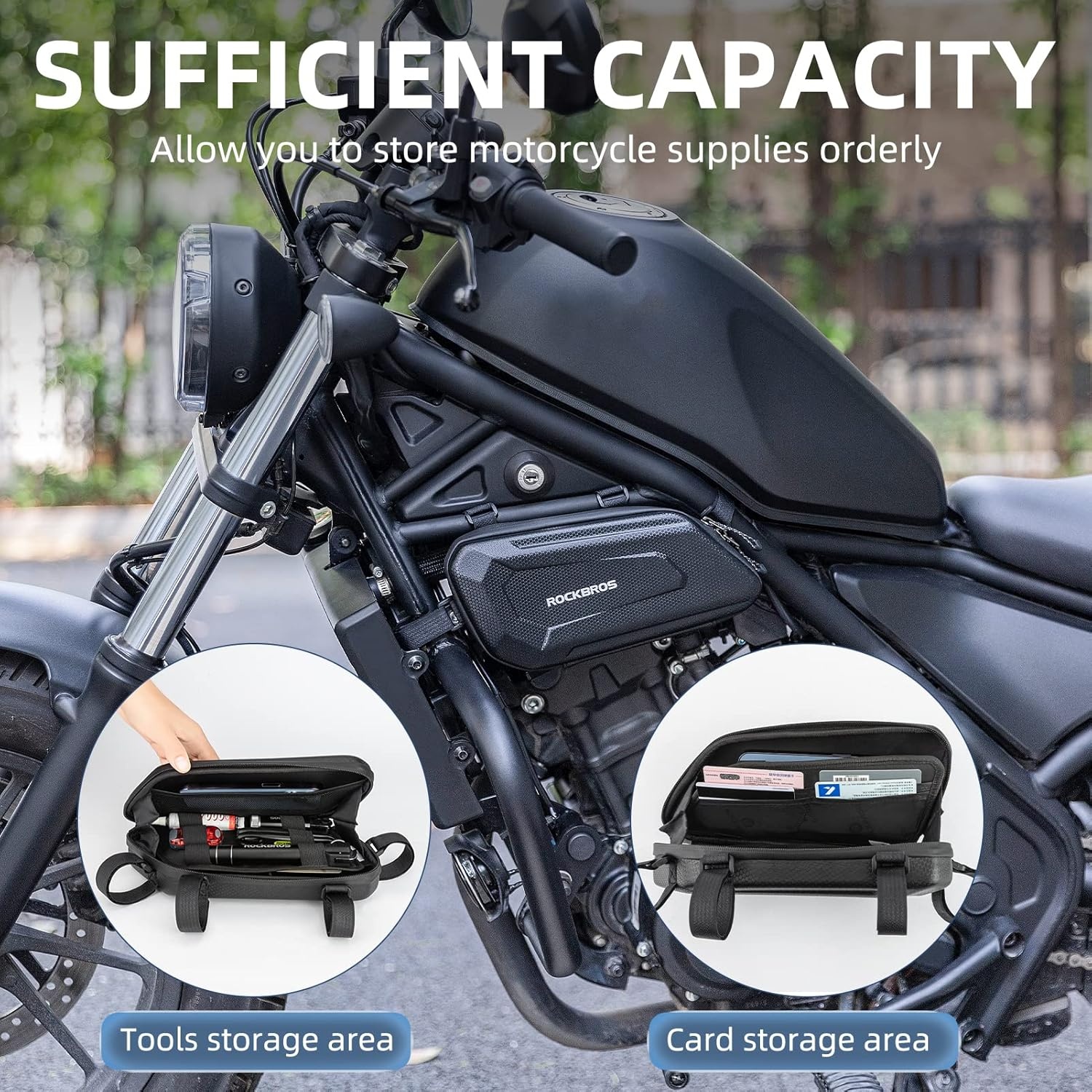 image:imageROCKBROS Triangle Side Bag EVA Hard Shell Motorcycle Storage Bags Waterresistant Tail Bag 2PcsBlackleft