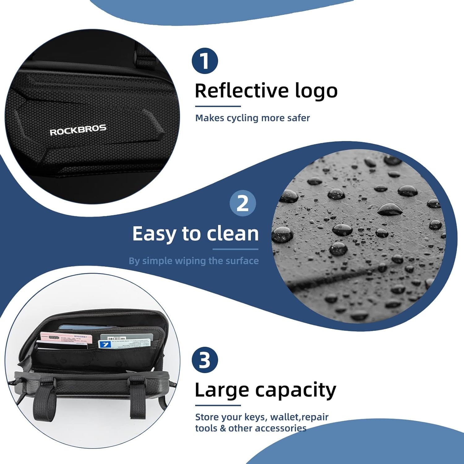 image:imageROCKBROS Triangle Side Bag EVA Hard Shell Motorcycle Storage Bags Waterresistant Tail Bag 2PcsBlackleft