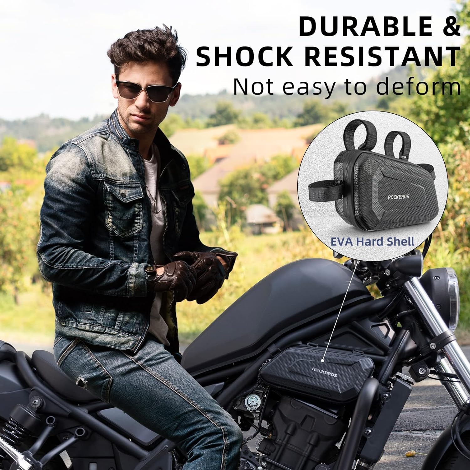 image:imageROCKBROS Triangle Side Bag EVA Hard Shell Motorcycle Storage Bags Waterresistant Tail Bag 2PcsBlackleft