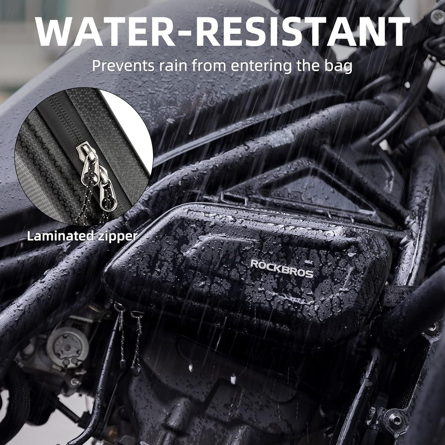 image:imageROCKBROS Triangle Side Bag EVA Hard Shell Motorcycle Storage Bags Waterresistant Tail Bag 2PcsBlackleft