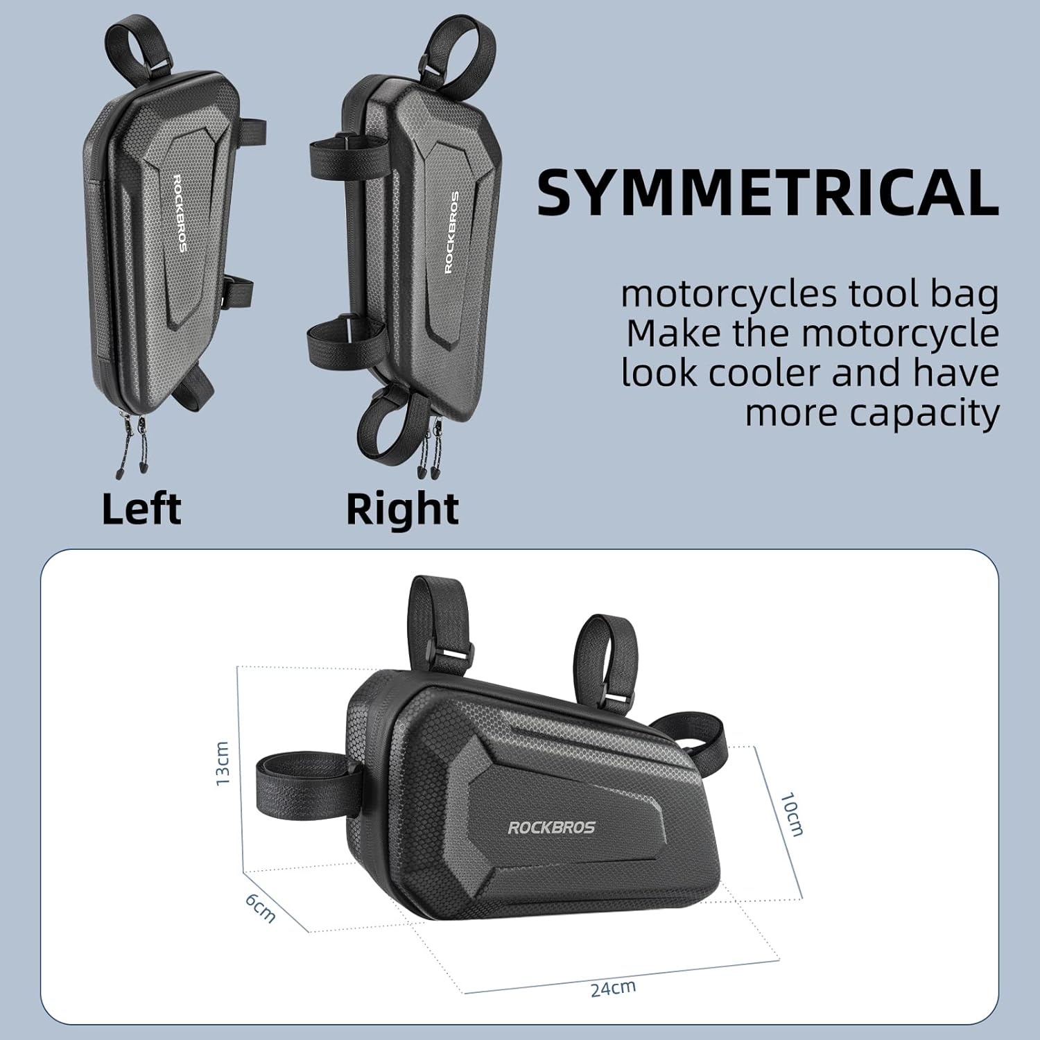 image:imageROCKBROS Triangle Side Bag EVA Hard Shell Motorcycle Storage Bags Waterresistant Tail Bag 2PcsBlackleft