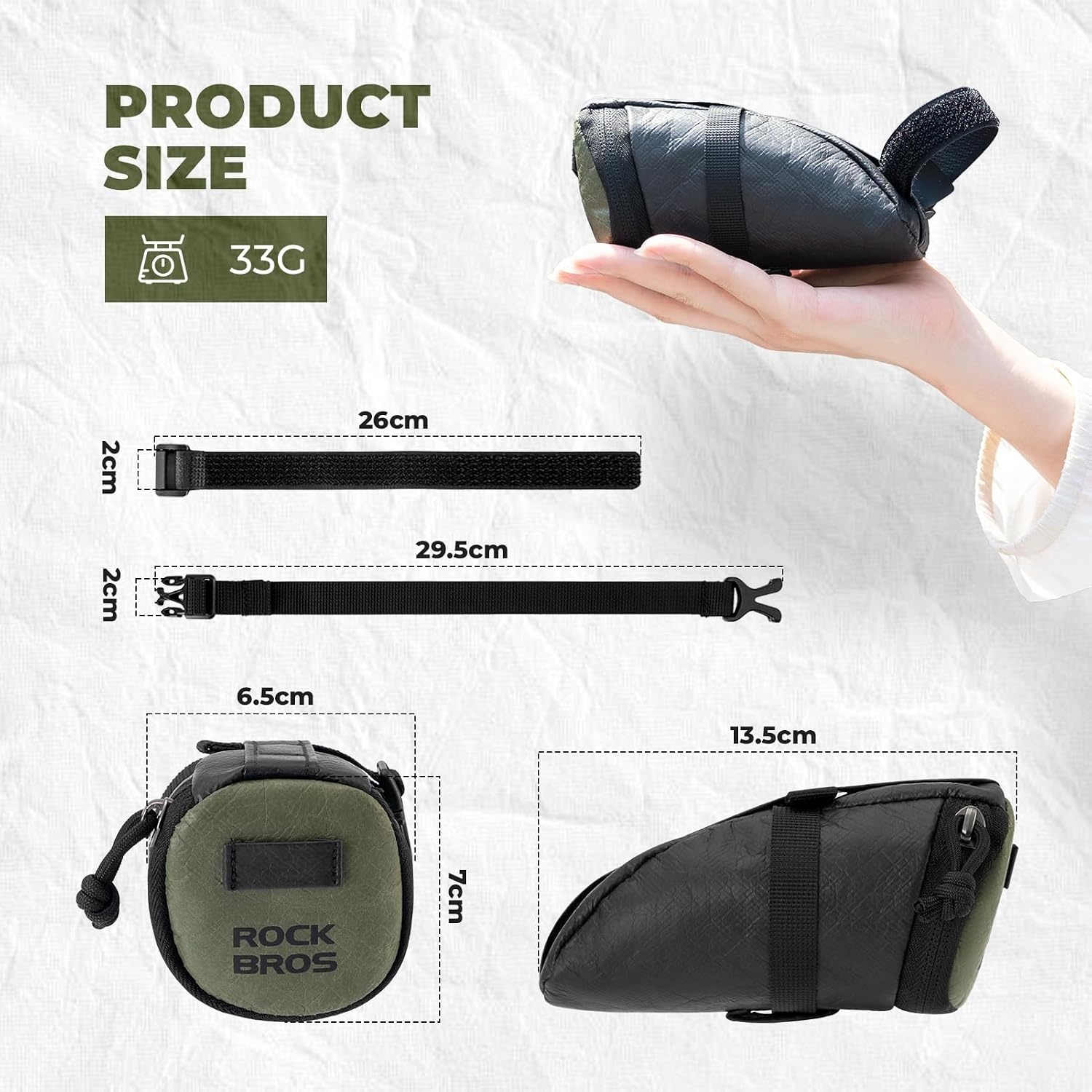 image:imageROCKBROS Ultra Lightweight Bike Seat Bag 33g Recyclable Mini Bike Saddle Bag Water Resistant ToolFree Installation Bicycle Seat Pack for Road Bike Commuting Short Trip Cycling