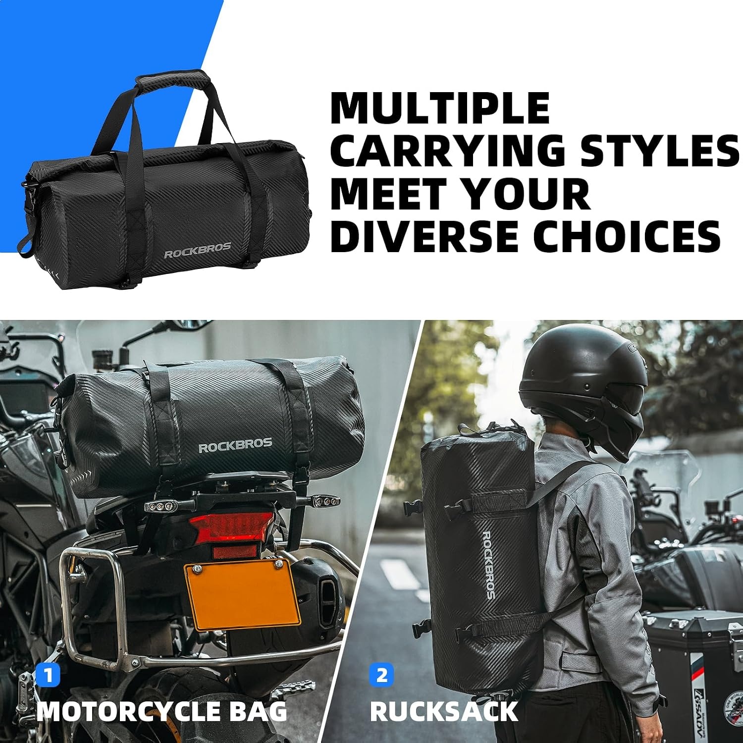 image:imageROCKBROS Waterproof Duffel Bag 2060L Motorcycle Travel Dry Duffel Bag for Motorcycling Boating Kayaking Camping Fishing Outdoor Adventure for Men Womenblack1