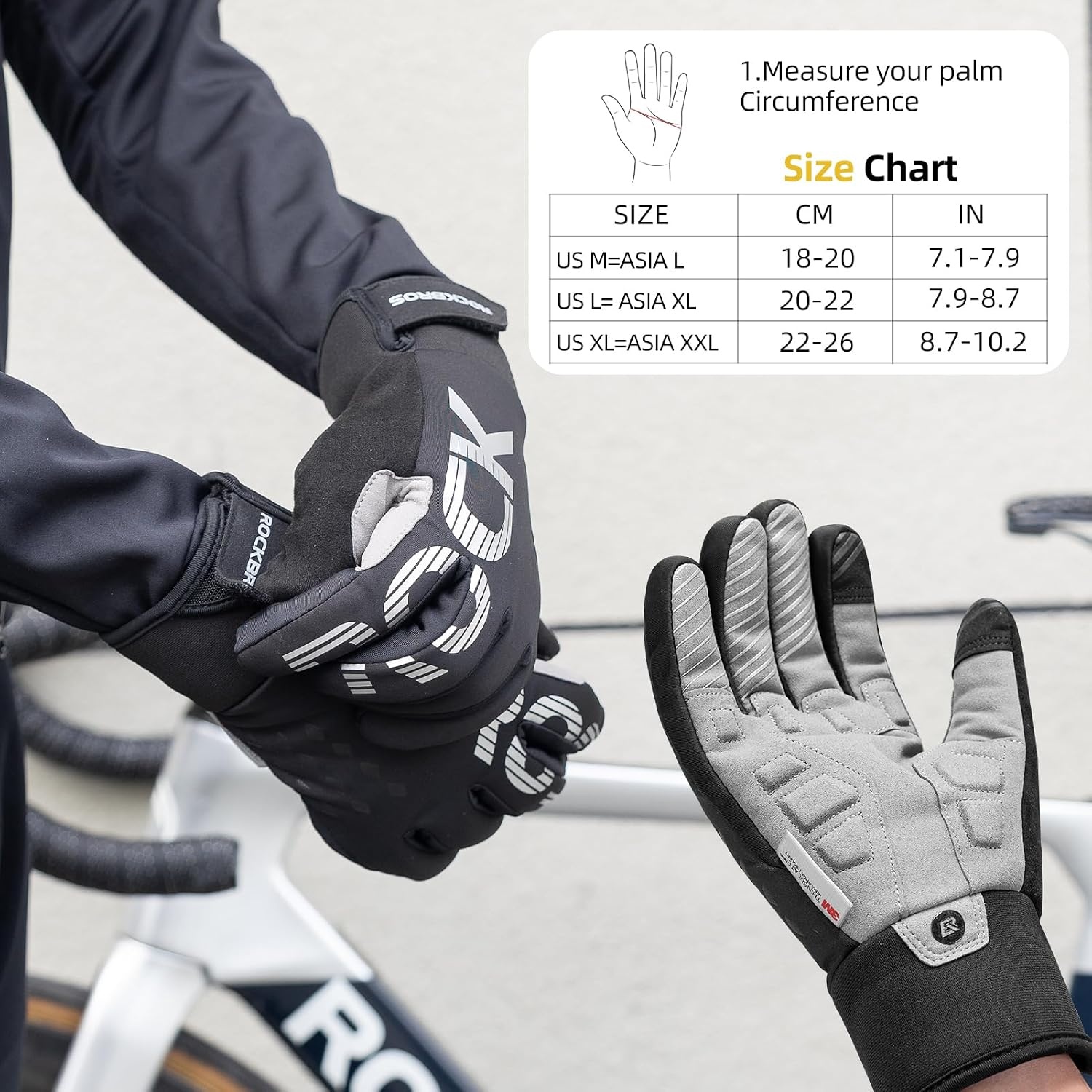 image:imageROCKBROS Winter Cycling Gloves Touchscreen Motorcycle Mountain Bike Gloves Cold Weather Biking Gloves for Men Bicycle GlovesUS LASIA XL