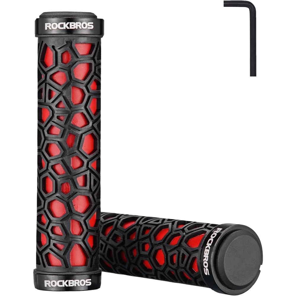 image:imageROCKBROS Bike Handlebar Grips Double Lockon Bike Grips NonSlip Bicycle Handlebar Grips for MTB BMX Scooters Folding Bikes 222mmA1 Red