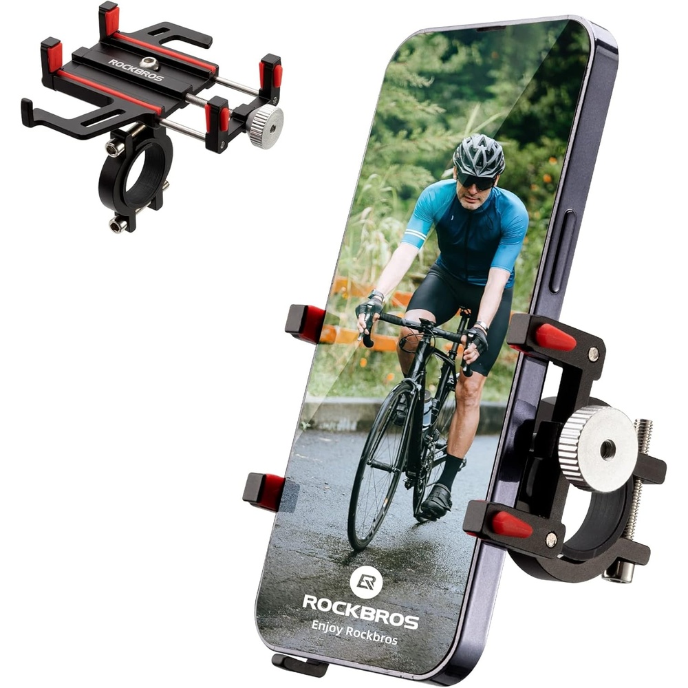 image:imageROCKBROS Bike Phone Holder Motorcycle Phone Mount AntiShake Cell Phone Holder 360 Adjustable for iPhone 16 15 Pro MaxPlus S9 S10 and More 47 to 7 SmartphonesBlackRed