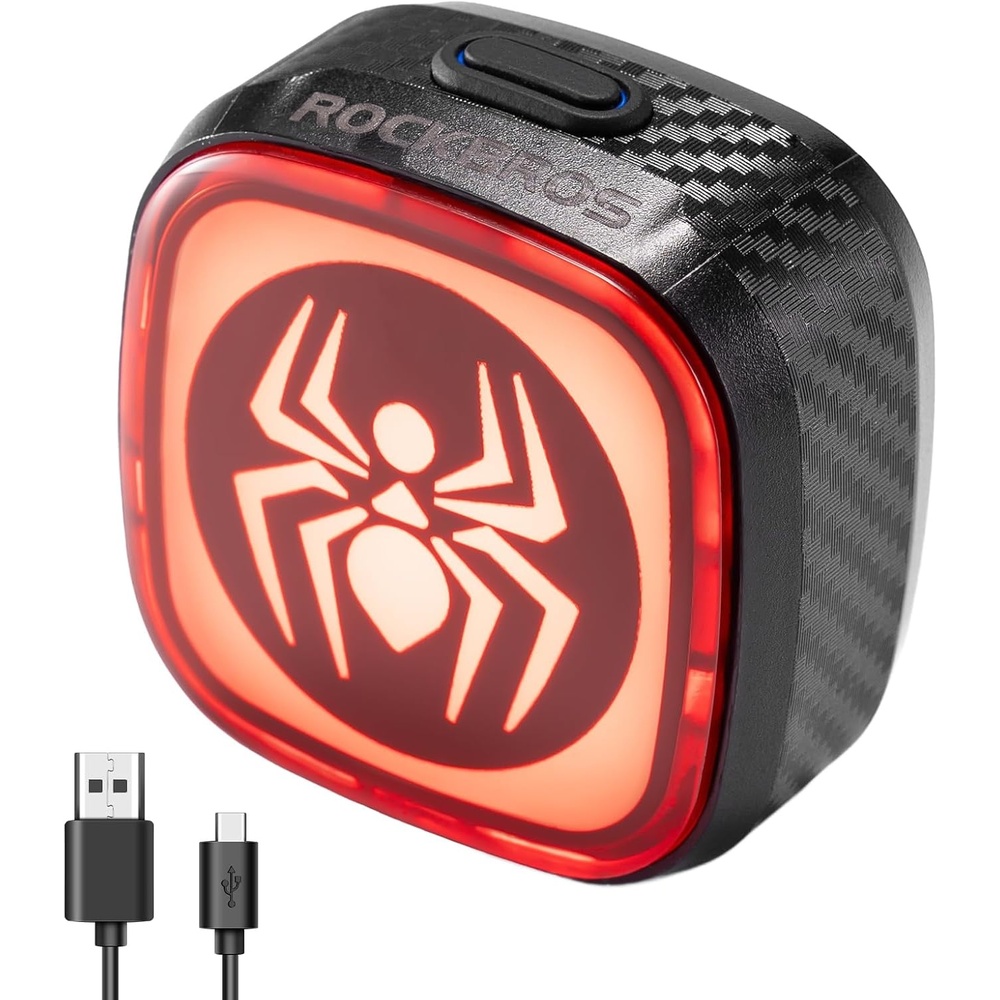 image:imageROCKBROS Bike Tail Light SmartTypeC 400mAh Batteryamp Adjustable AngleDual Mounting Bicycle Rear LightsIPX5 WaterproofCycling Safety Taillight Accessories for Men Women KidsSpider Symbol