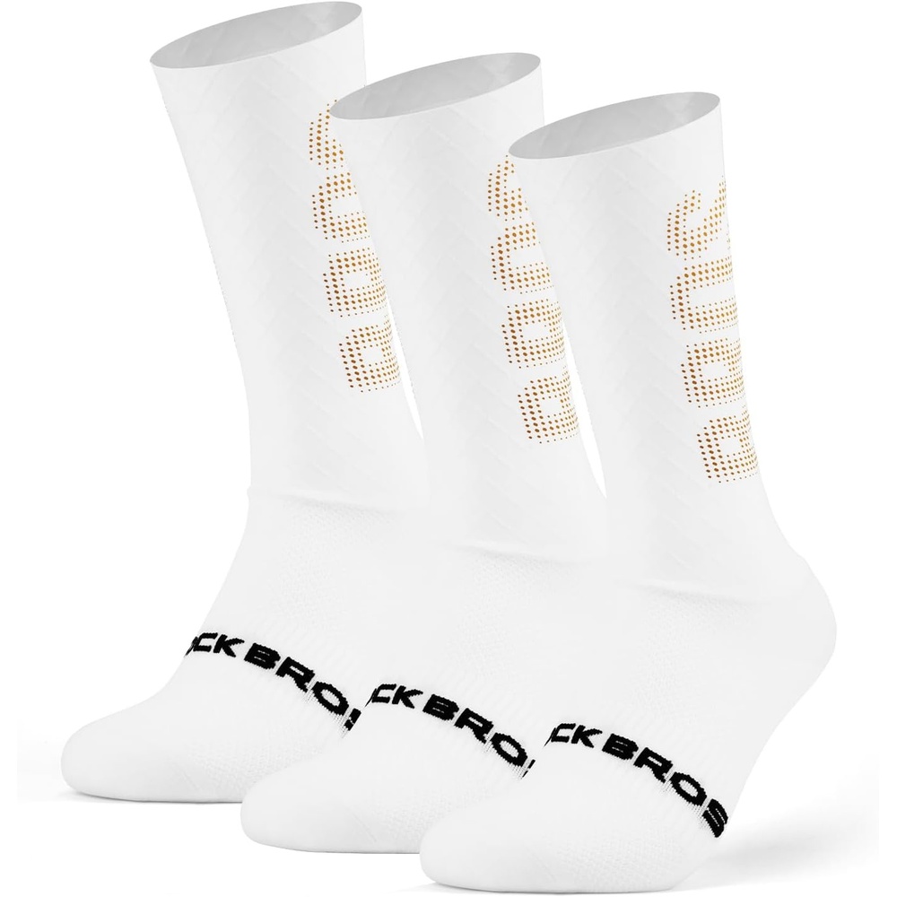 image:imageROCKBROS Cycling Compression SocksCrew LengthNonSlipBreathableampWickingRoadBike Sports and Running for Men Women3PacksWhite Grid Gold Logo3 Pairs