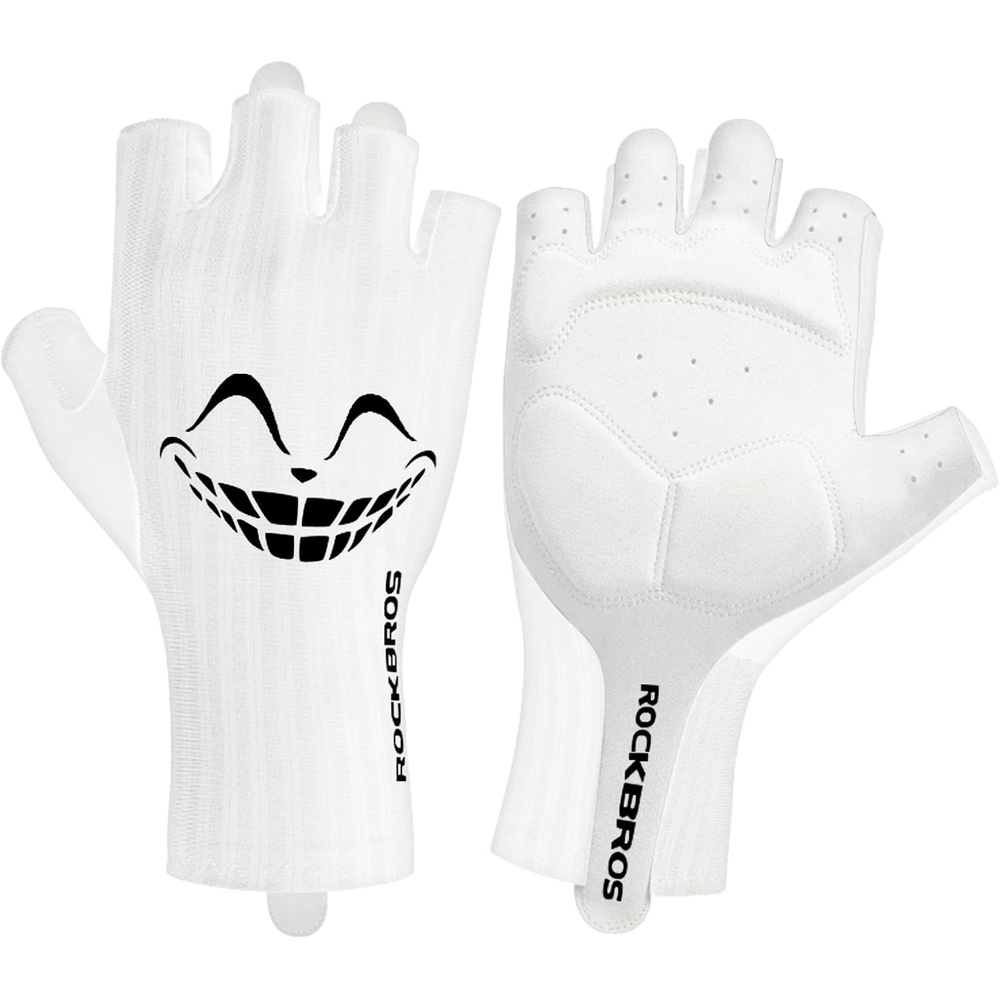 image:imageROCKBROS Cycling Gloves Half Finger Bike GlovesShock Absorption Mountain Bike Gloves Padded Mens Biking Gloves Breathable Bike Riding Gloves for Spring SummerWhite