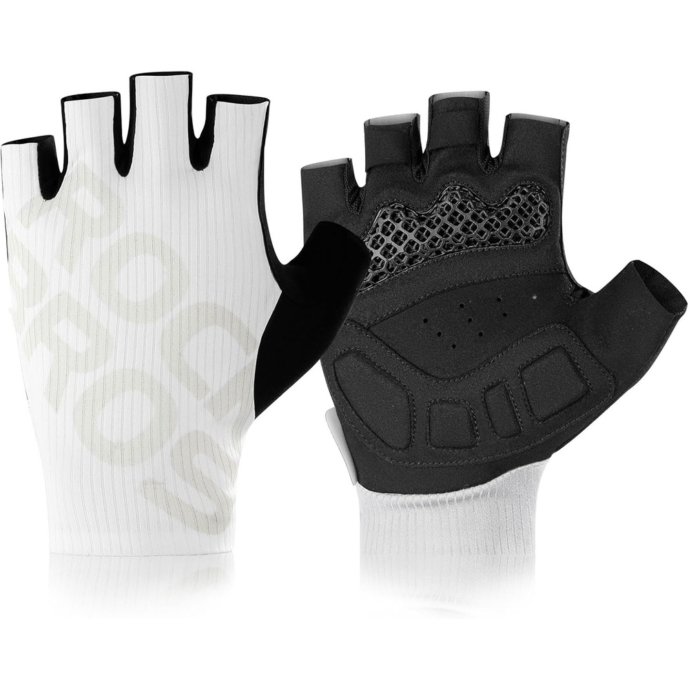 image:imageROCKBROS Cycling Gloves for Men Women 3D Padded Gel Breathable Biking Gloves Touchscreen Compatible Available in Half Finger amp Full Finger for Outdoor SportsHalf White