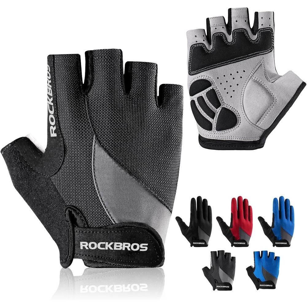 image:imageROCKBROS Cycling Gloves for Men Women Breathable Gel Pad Road Mountain Bike Gloves Touch Screen AntiSlip MTB Gloves for Cycling Workout Outdoor SportsHalf Black