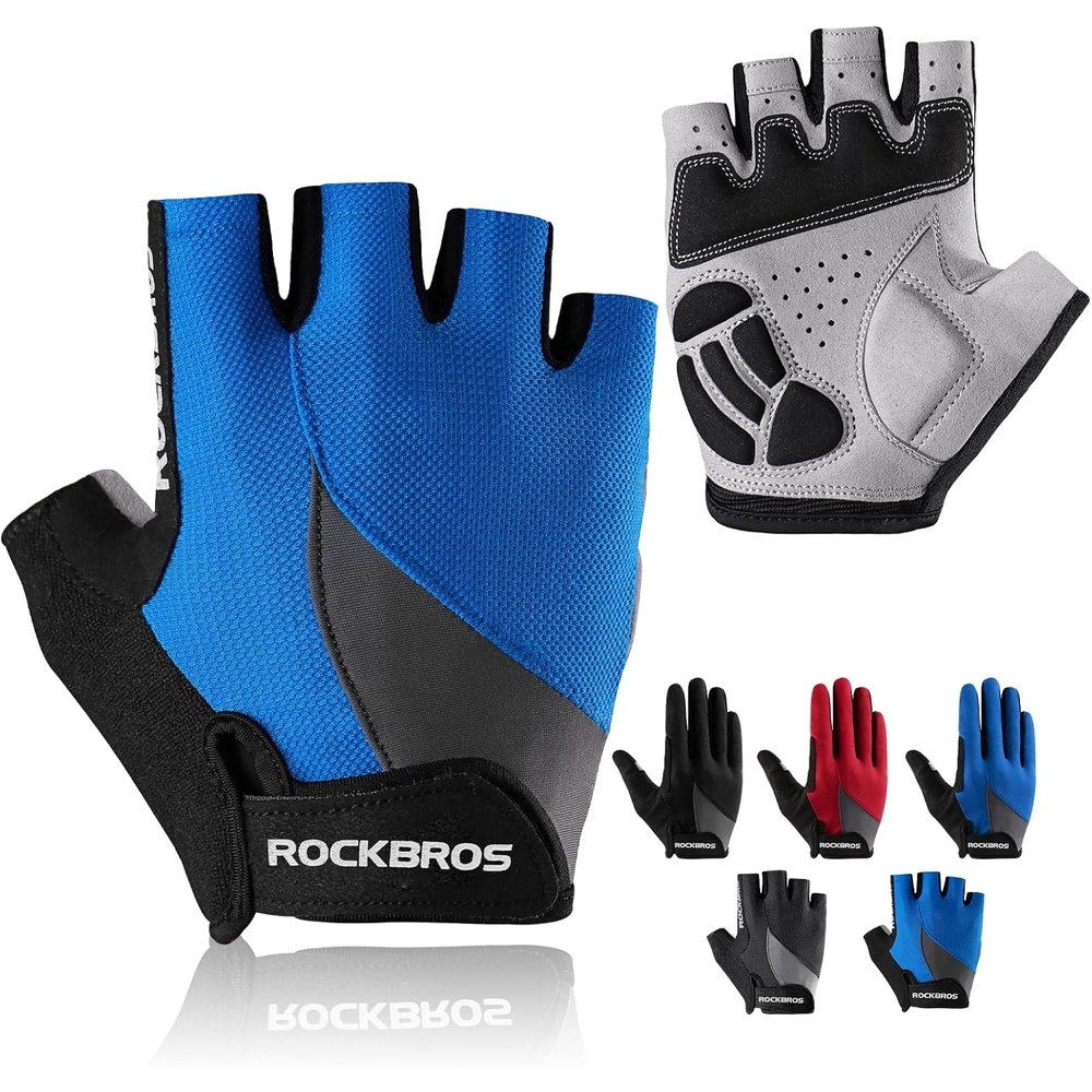 image:imageROCKBROS Cycling Gloves for Men Women Breathable Gel Pad Road Mountain Bike Gloves Touch Screen AntiSlip MTB Gloves for Cycling Workout Outdoor SportsHalf Blue