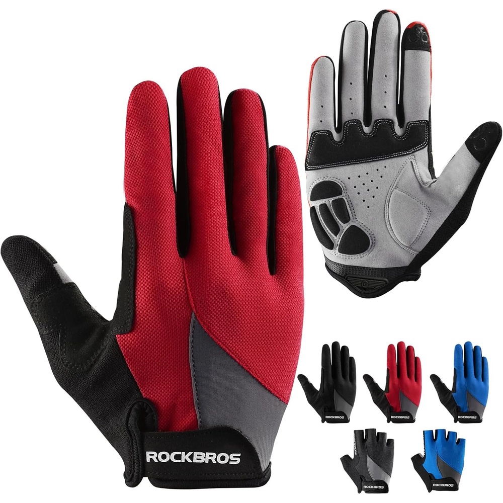 image:imageROCKBROS Cycling Gloves for Men Women Breathable Gel Pad Road Mountain Bike Gloves Touch Screen AntiSlip MTB Gloves for Cycling Workout Outdoor SportsFull Red