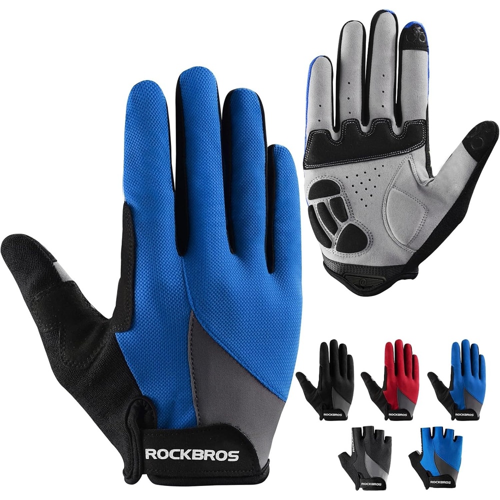 image:imageROCKBROS Cycling Gloves for Men Women Breathable Gel Pad Road Mountain Bike Gloves Touch Screen AntiSlip MTB Gloves for Cycling Workout Outdoor SportsFull Blue